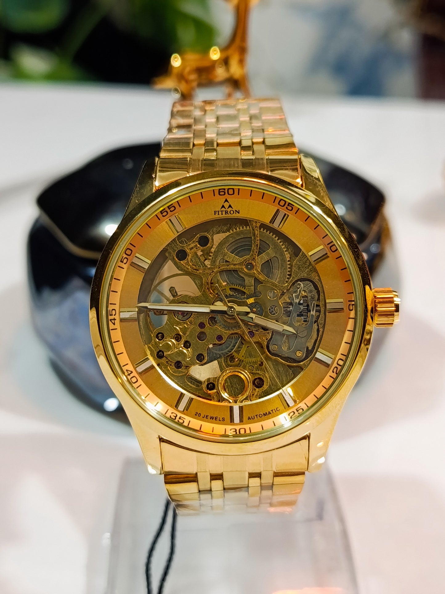 Fitron FT8021G Gold Colour Dial Men's Skeleton Watch