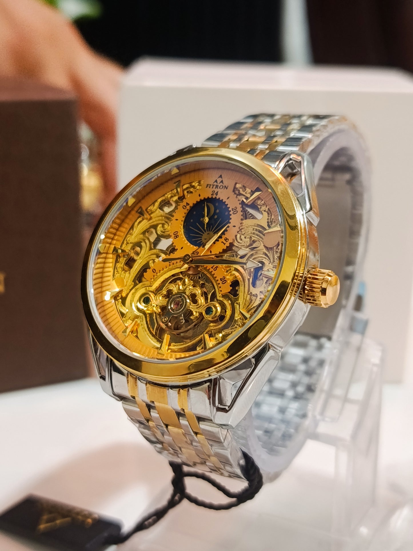 Fitron Moonphase Double Tone Automatic Men's Yellow Gold Dial Watch