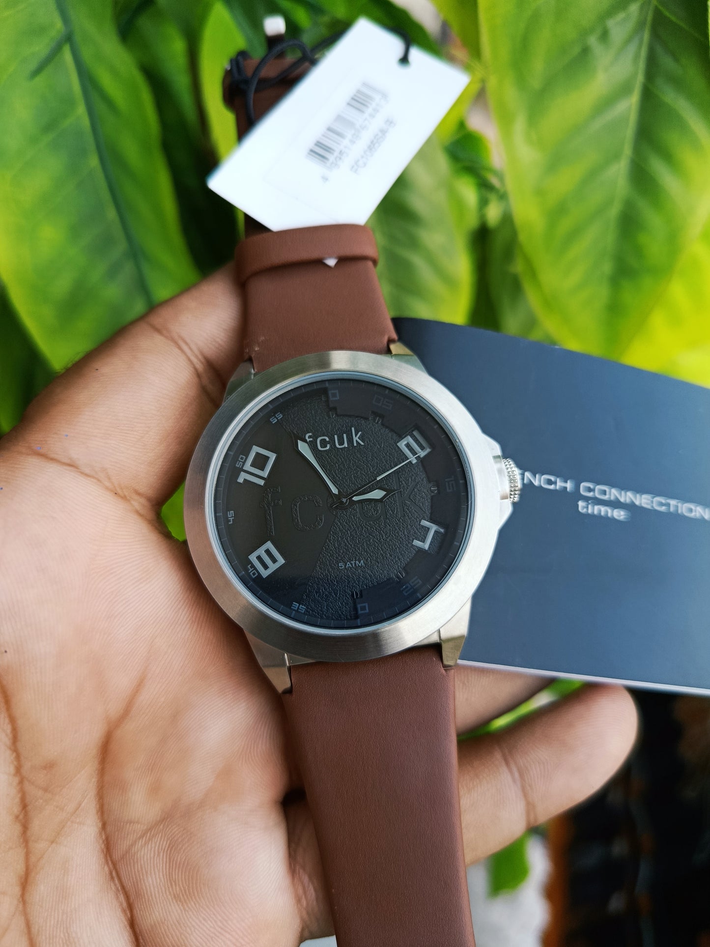 French Connection Men’s Quartz Wristwatch – Black Dial & Brown Leather Strap