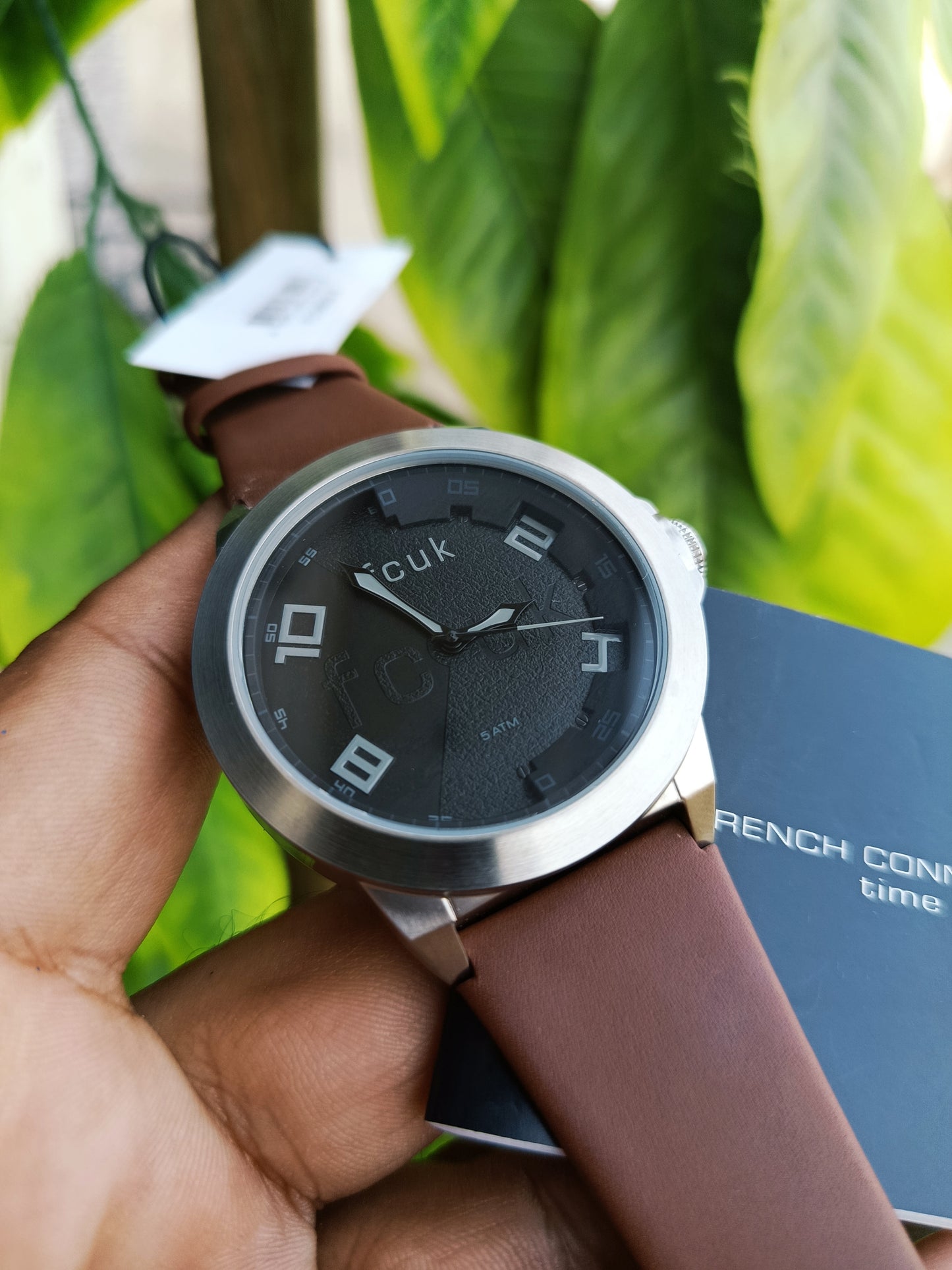 French Connection Men’s Quartz Wristwatch – Black Dial & Brown Leather Strap