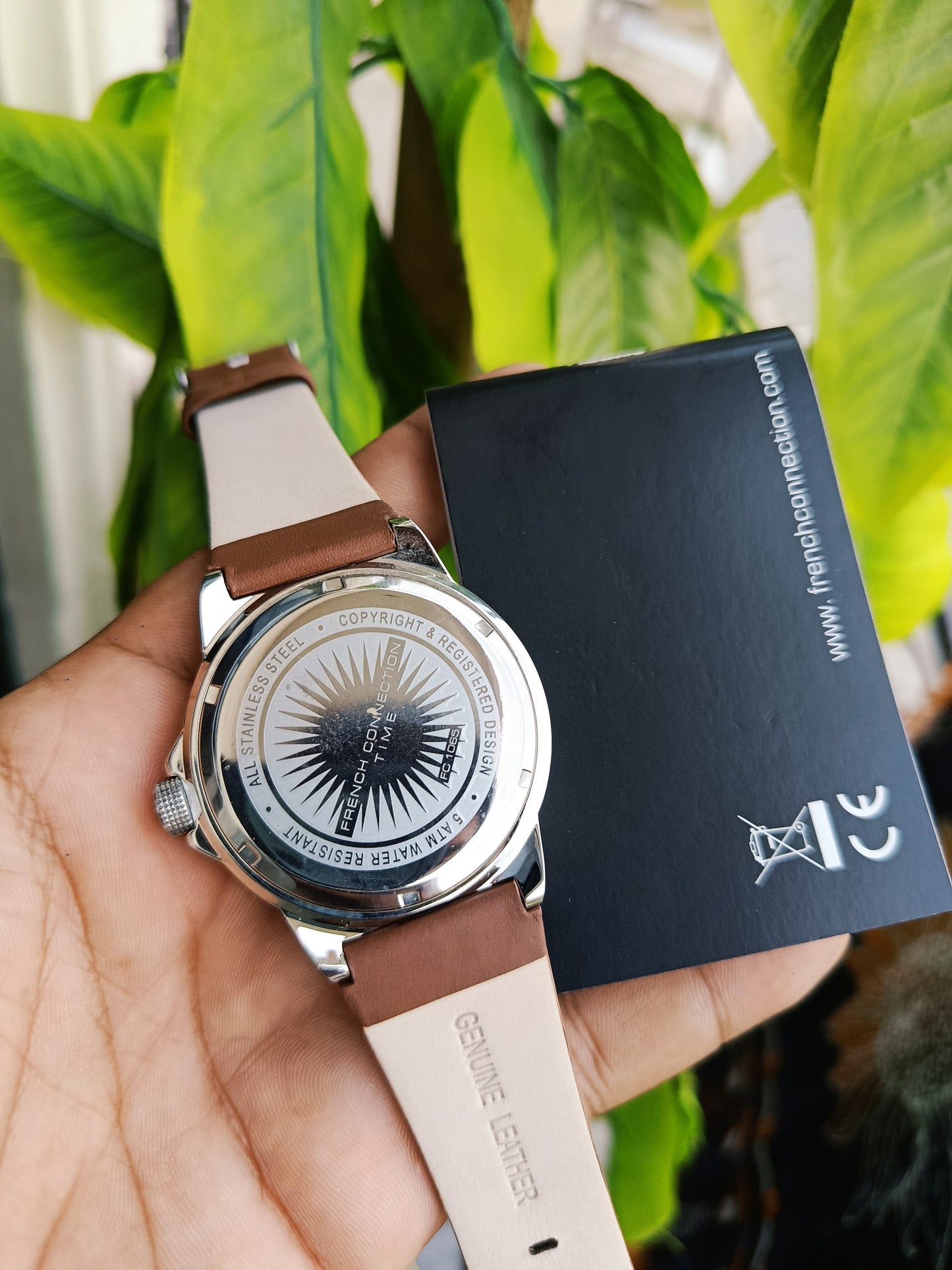 French Connection Men’s Quartz Wristwatch – Black Dial & Brown Leather Strap