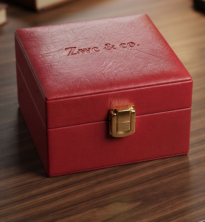 Luxury Red PU Leather Watch Box with Blue Velvet Interior | Zwc & Co.