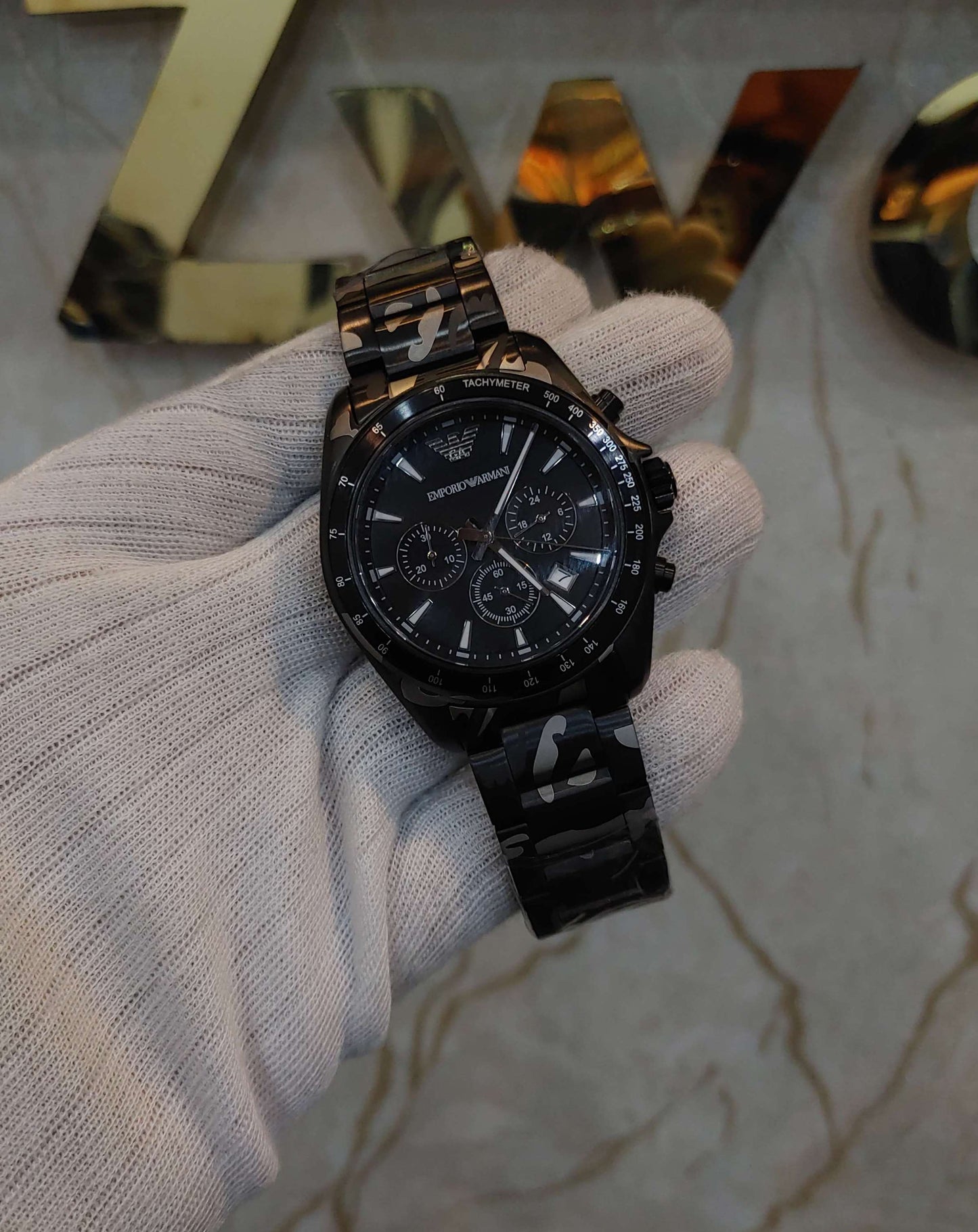 Emporio Armani Camouflage Stainless Steel Quartz Chronograph