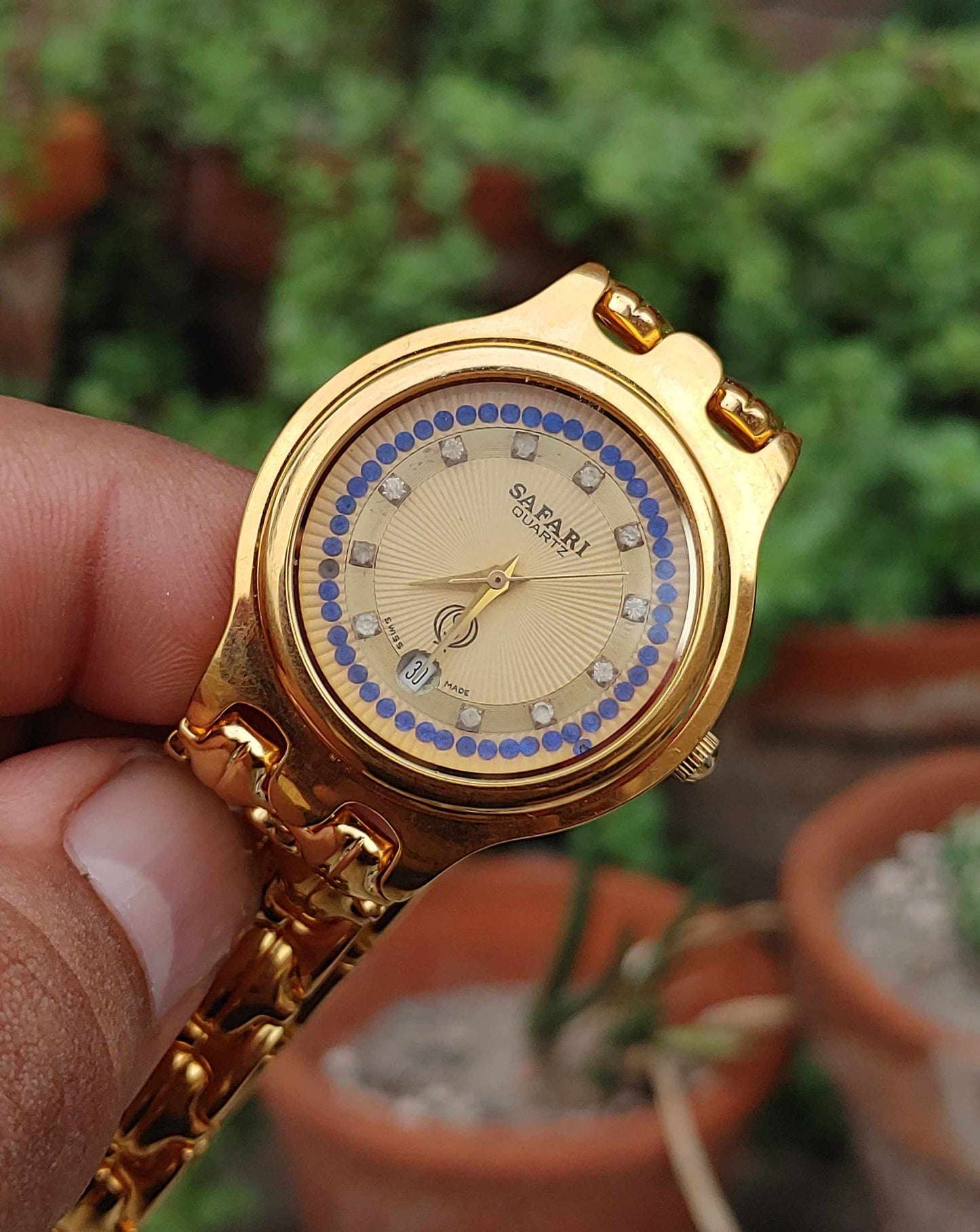 Safari 18k Gold Plated Vintage Watch For Men