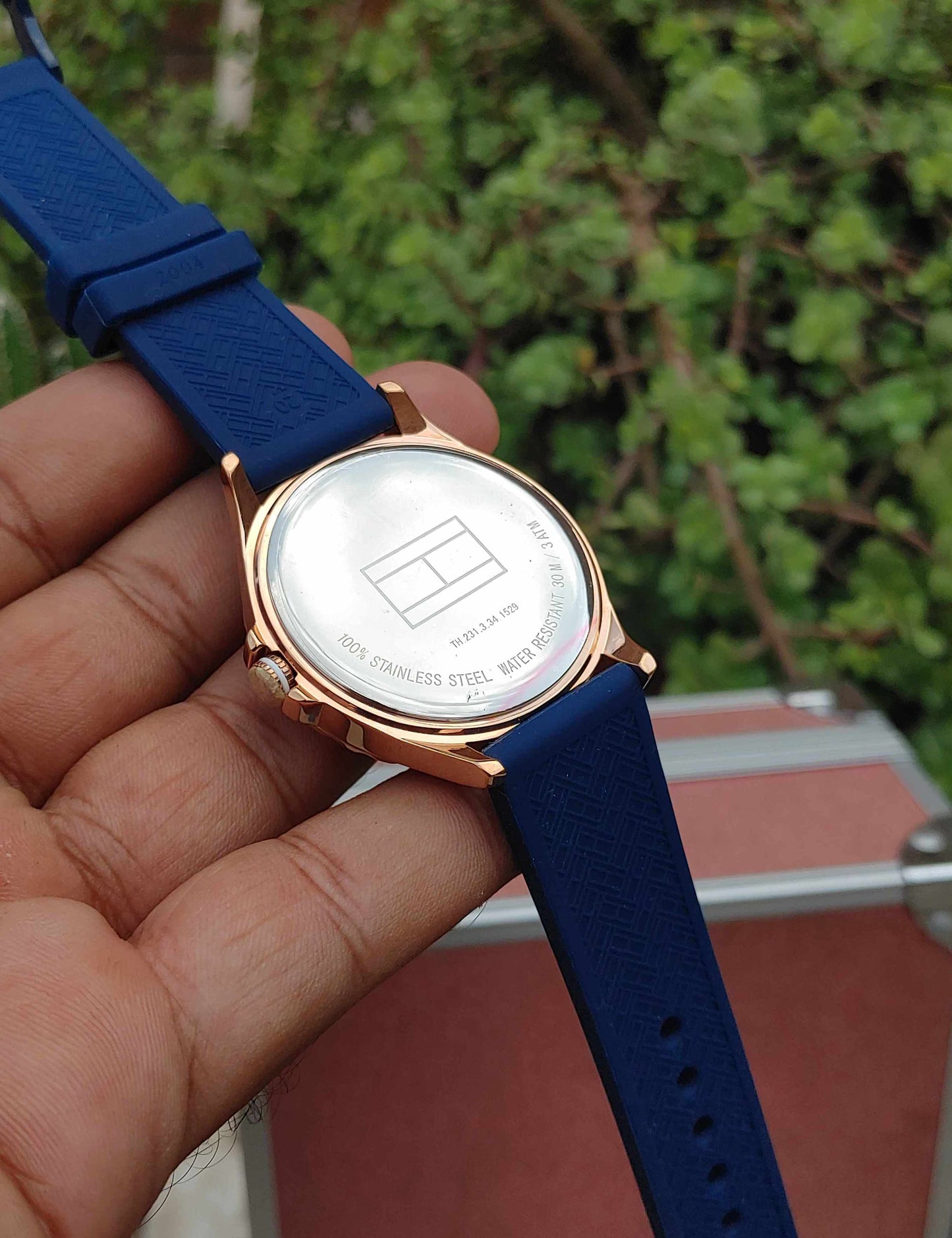 Tommy Hilfiger Rose Gold Case Blue Rubber Strap Watch Unisex