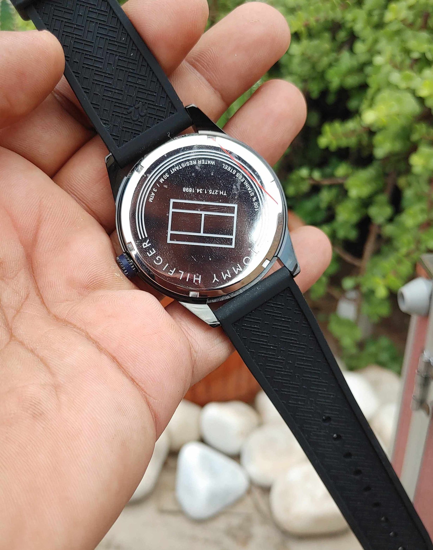 Tommy Hilfiger Blue Dial Black Rubber Strap Watch for Men