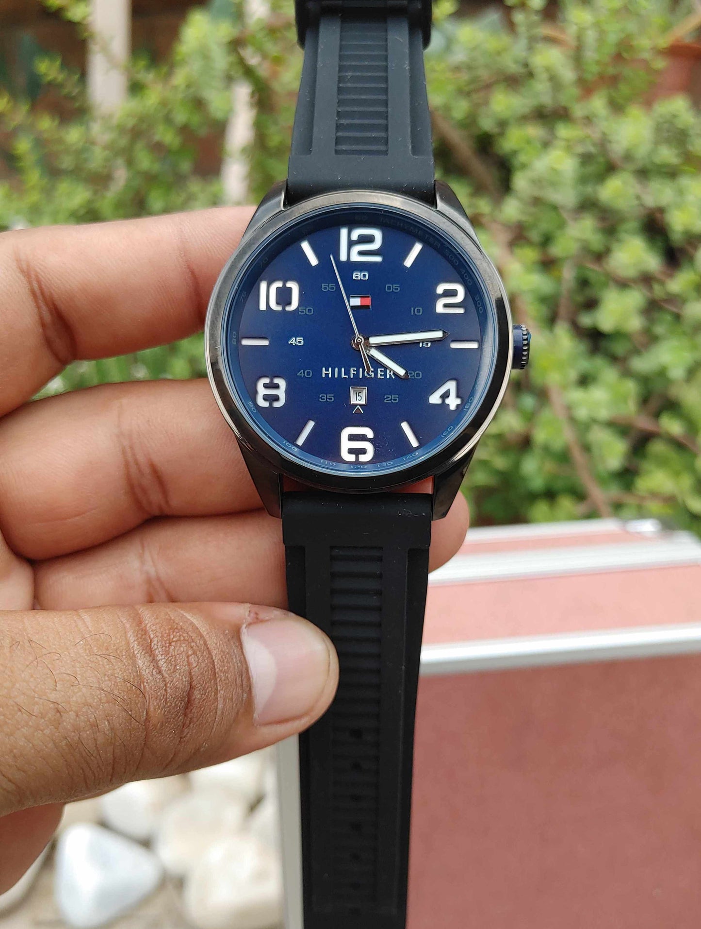 Tommy Hilfiger Blue Dial Black Rubber Strap Watch for Men