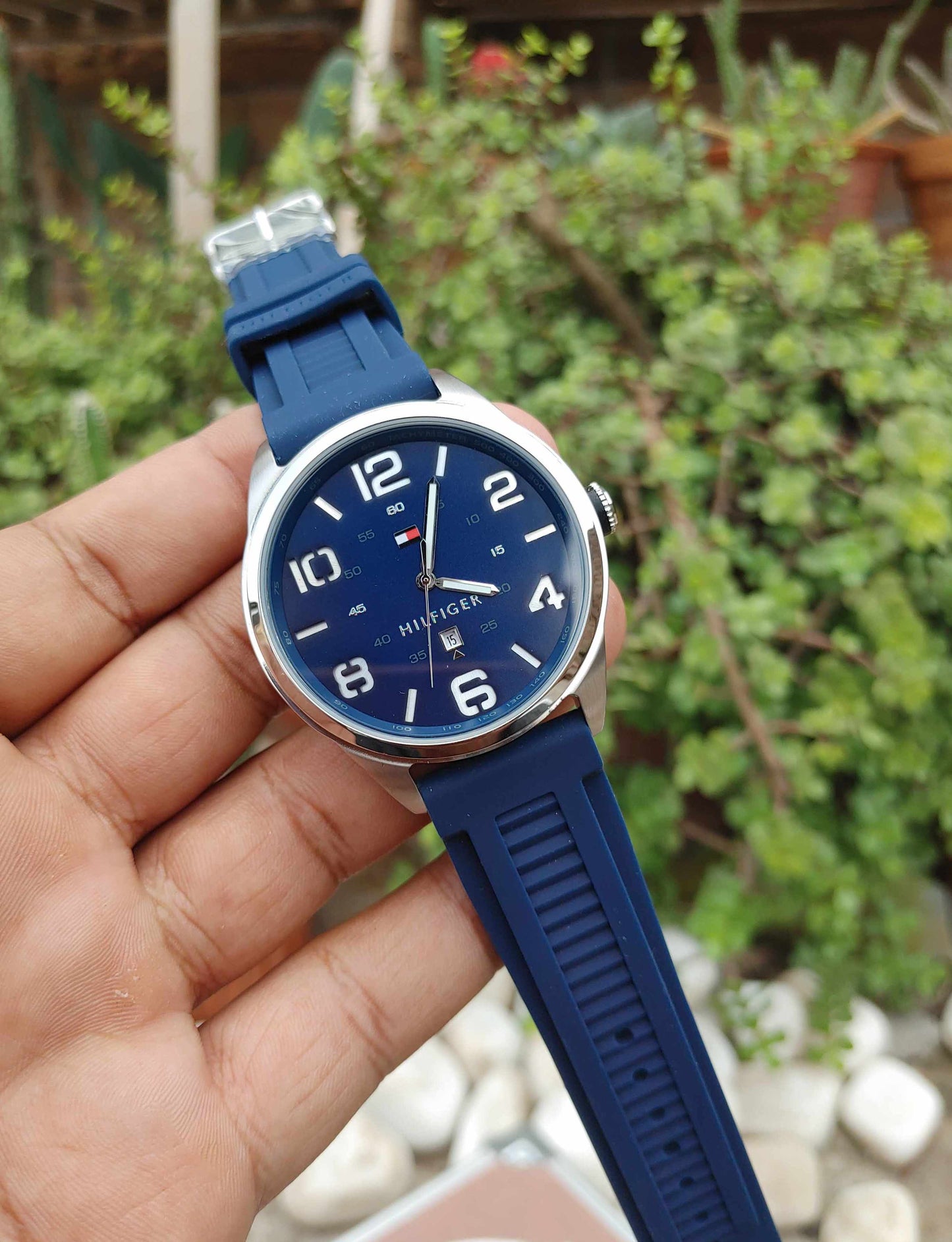 Tommy Hilfiger Rubber Strap Stainless Steel Case Watch For Men