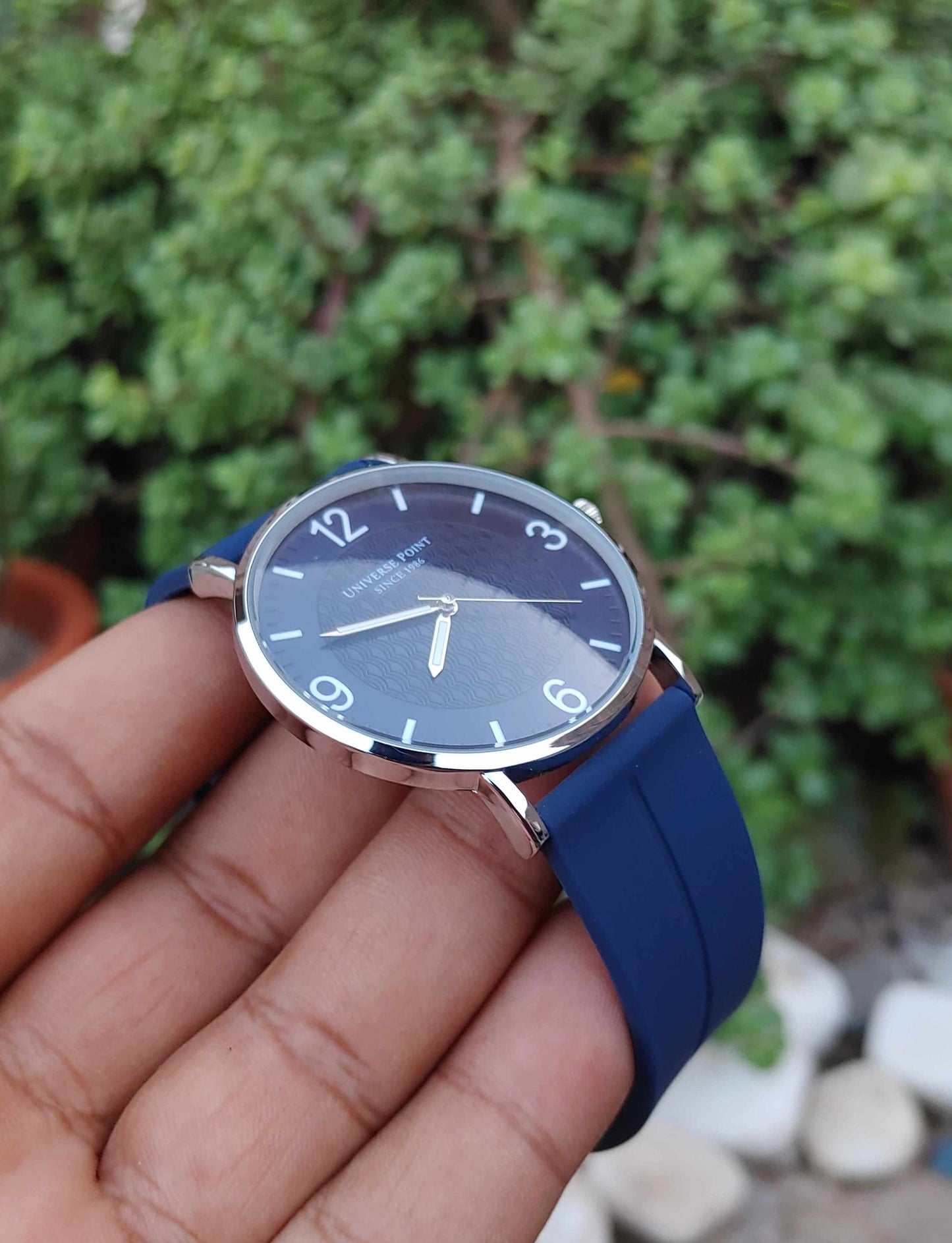 Universe Point Blue Rubber Strap Metal Case 42mm Watch for Men