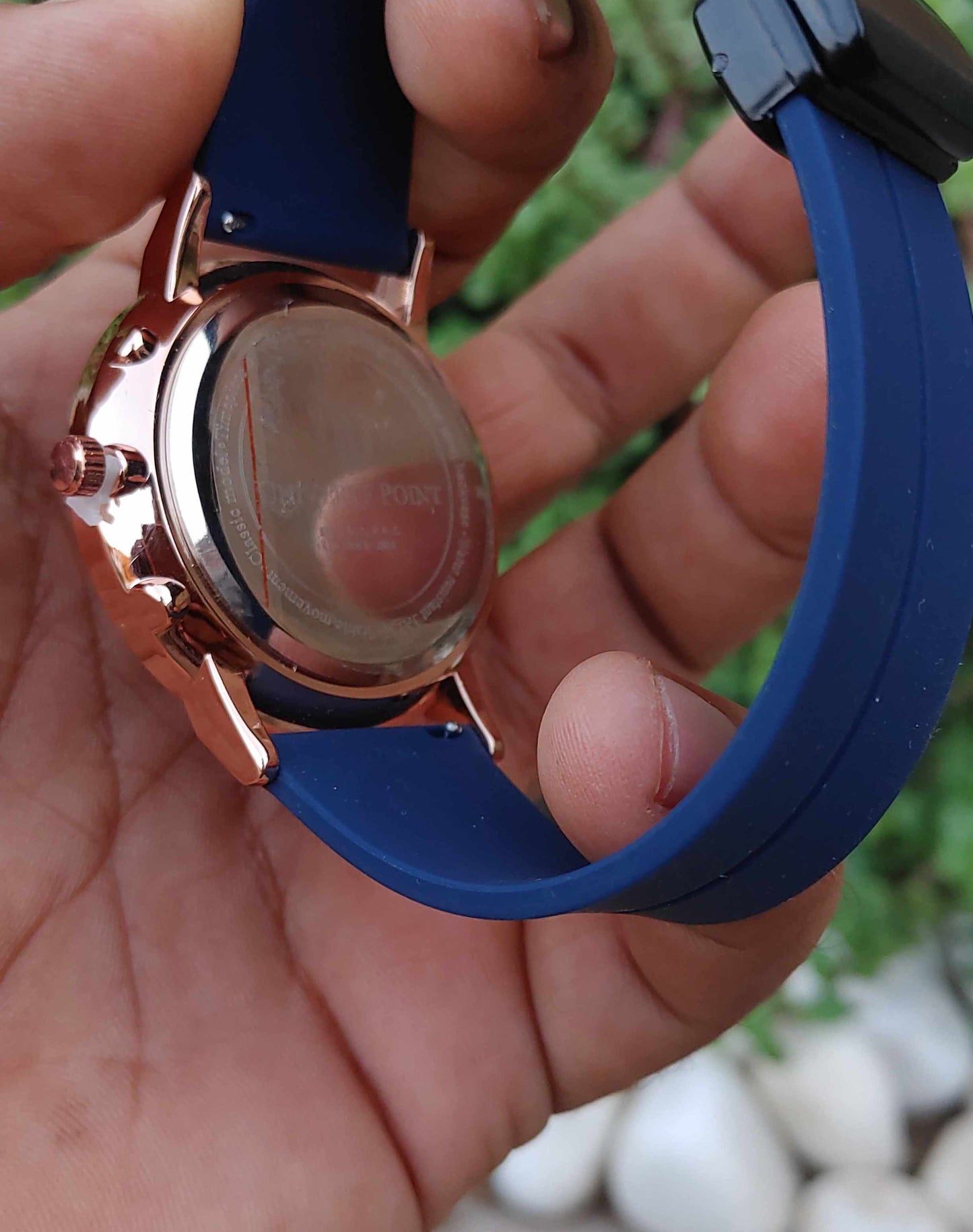 Universe Point Blue Rubber Strap Metal Case 42mm Watch for Men