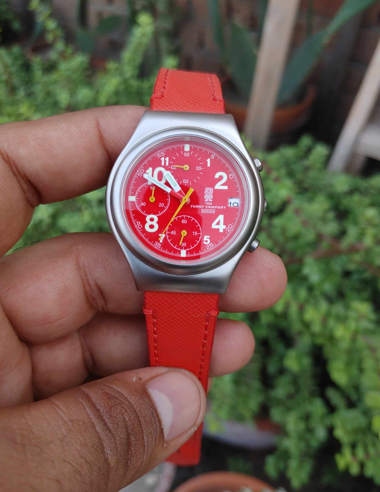 The Funny Company Chornograph Watch For Men in Red Leather Strap 40mm Case Diameter