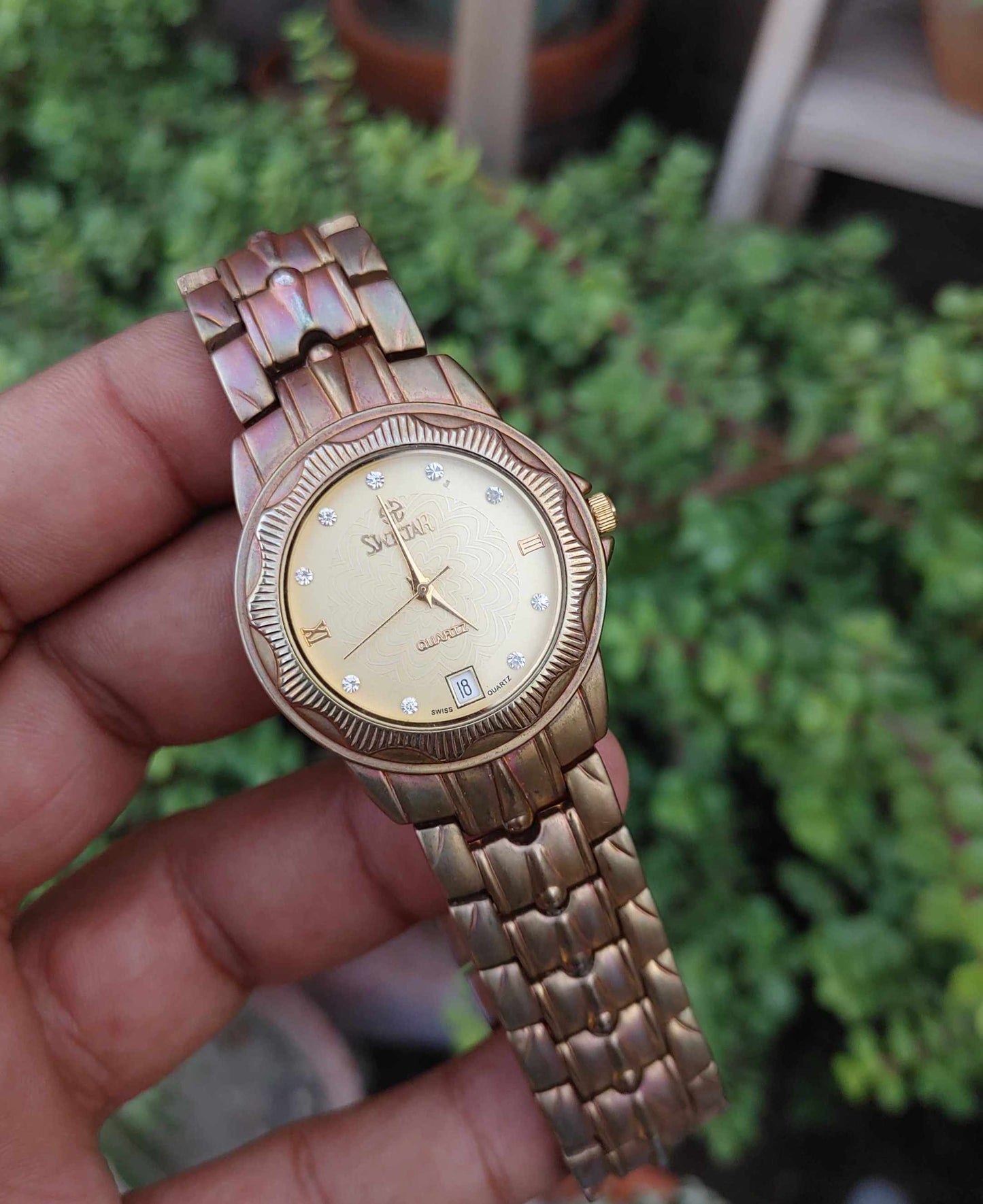 Swistar Vintage 18k Gold Plated 80s Wrist Watch For Men