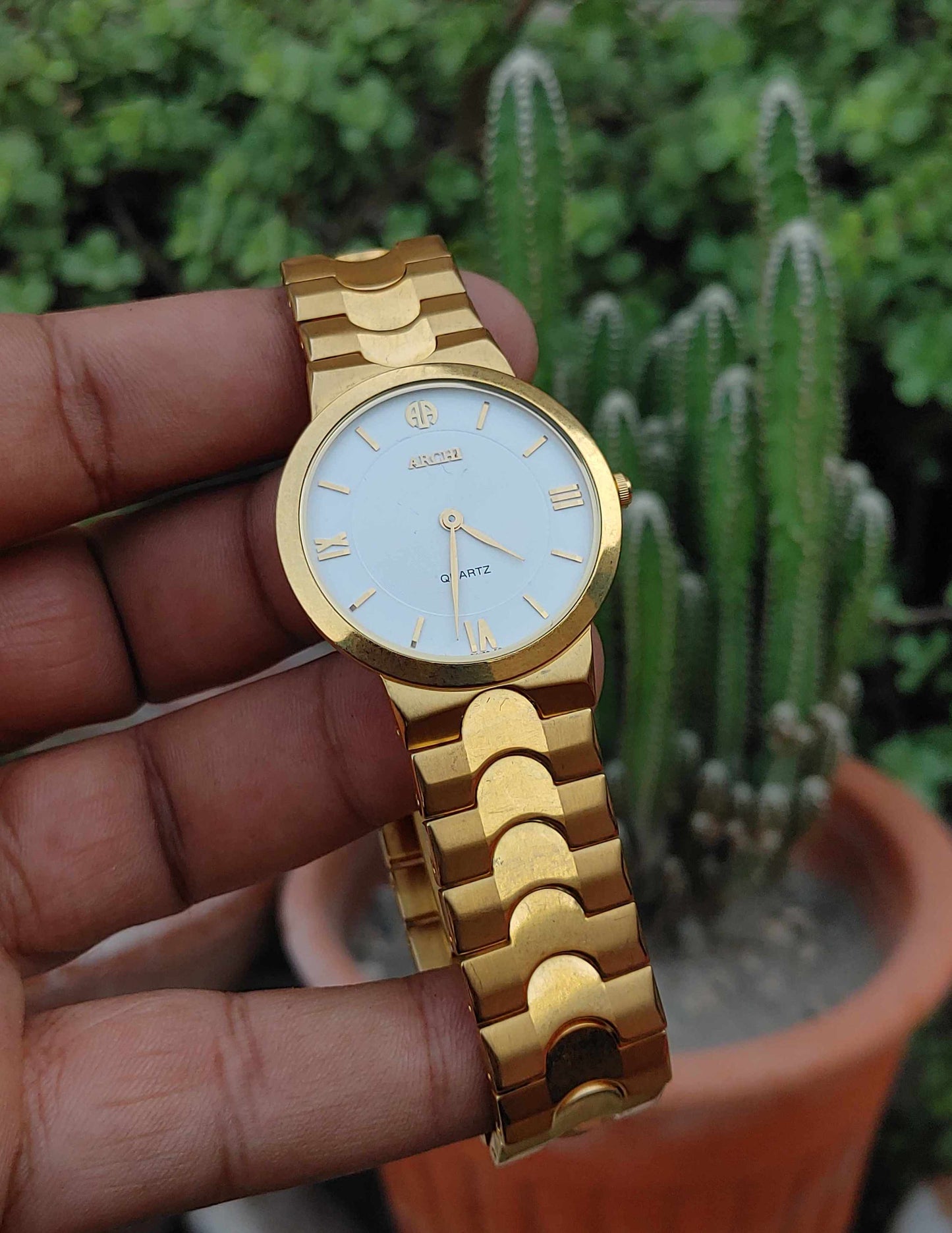 Archi Gold Plated Vintage Wrist Watch White Dial Swiss For Men
