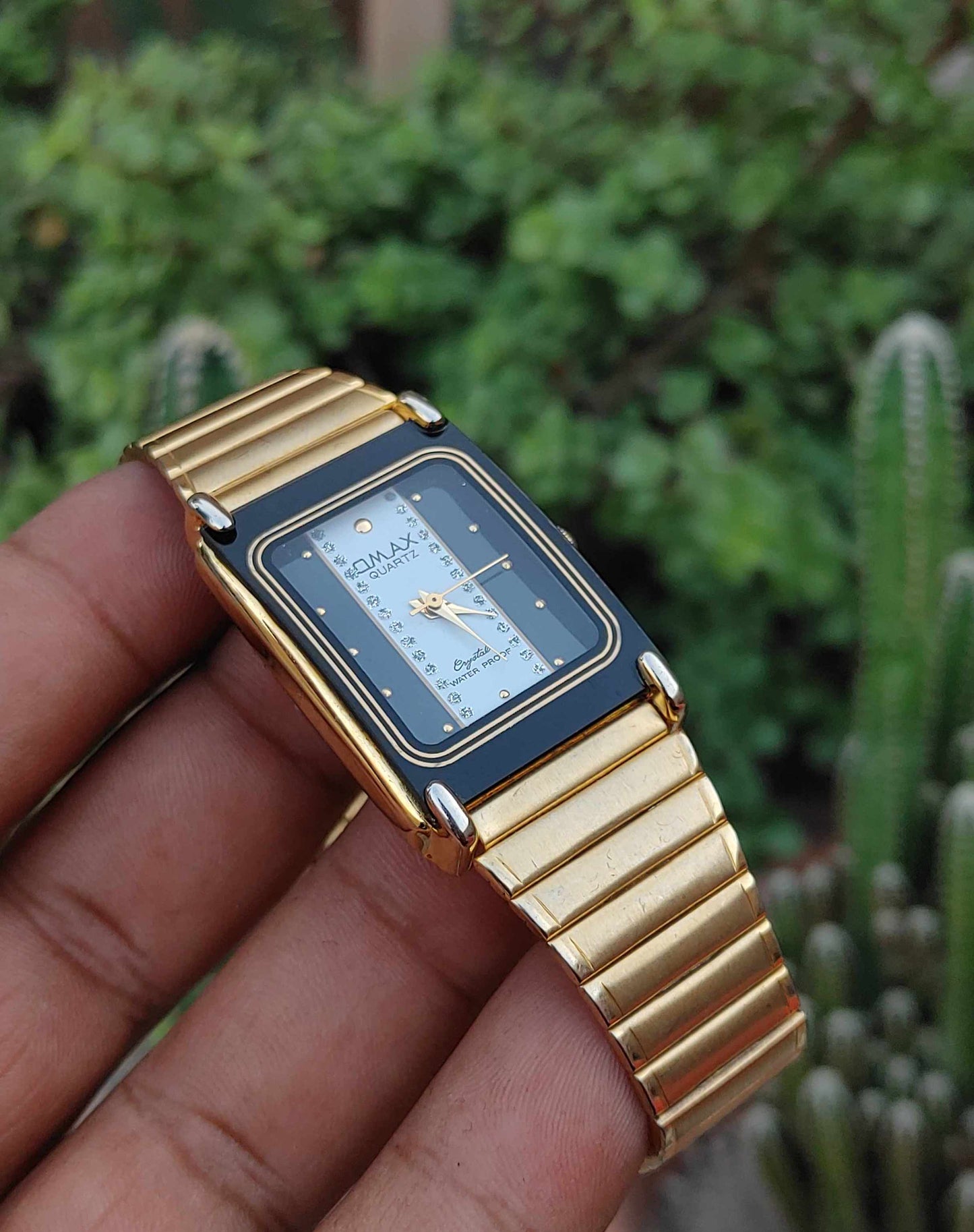 Omax Rare Vintage Tank Shape Watch For Men Gold Plated