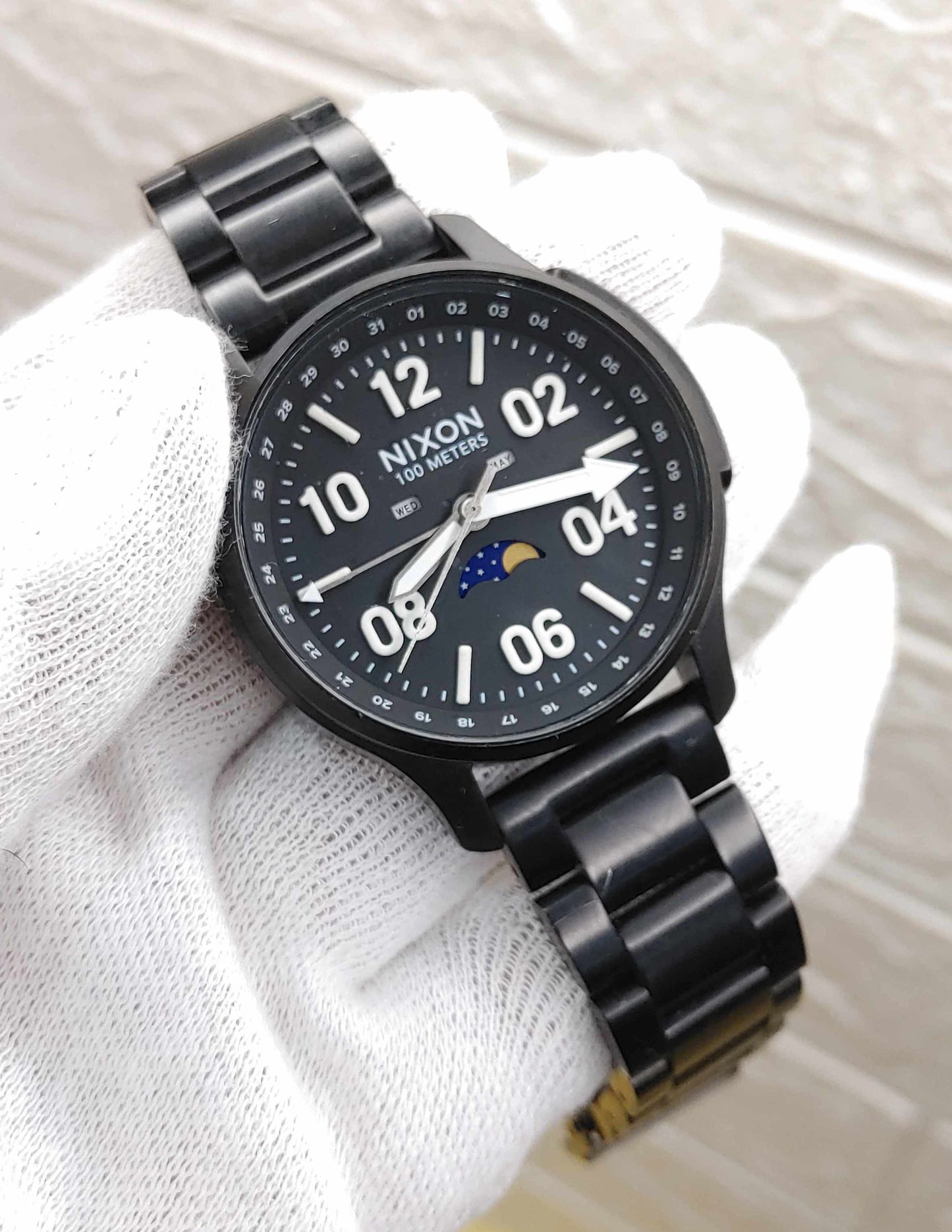 Nixon Black Stainless Steel Moonphase Watch For Men