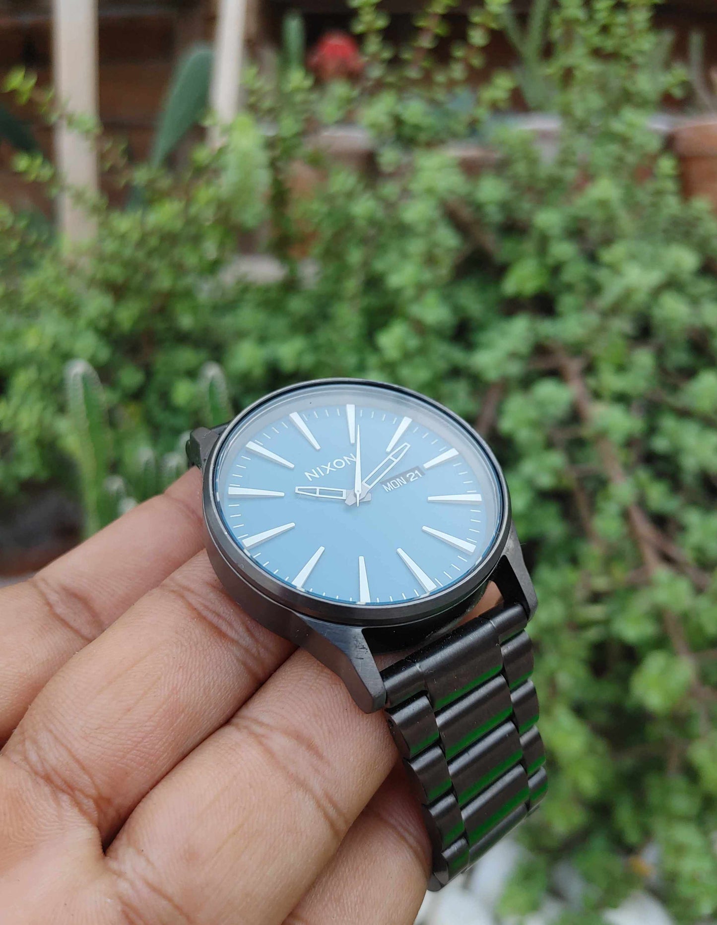 Nixon Stainless-steel Blue Dial Day Date Watch For Men