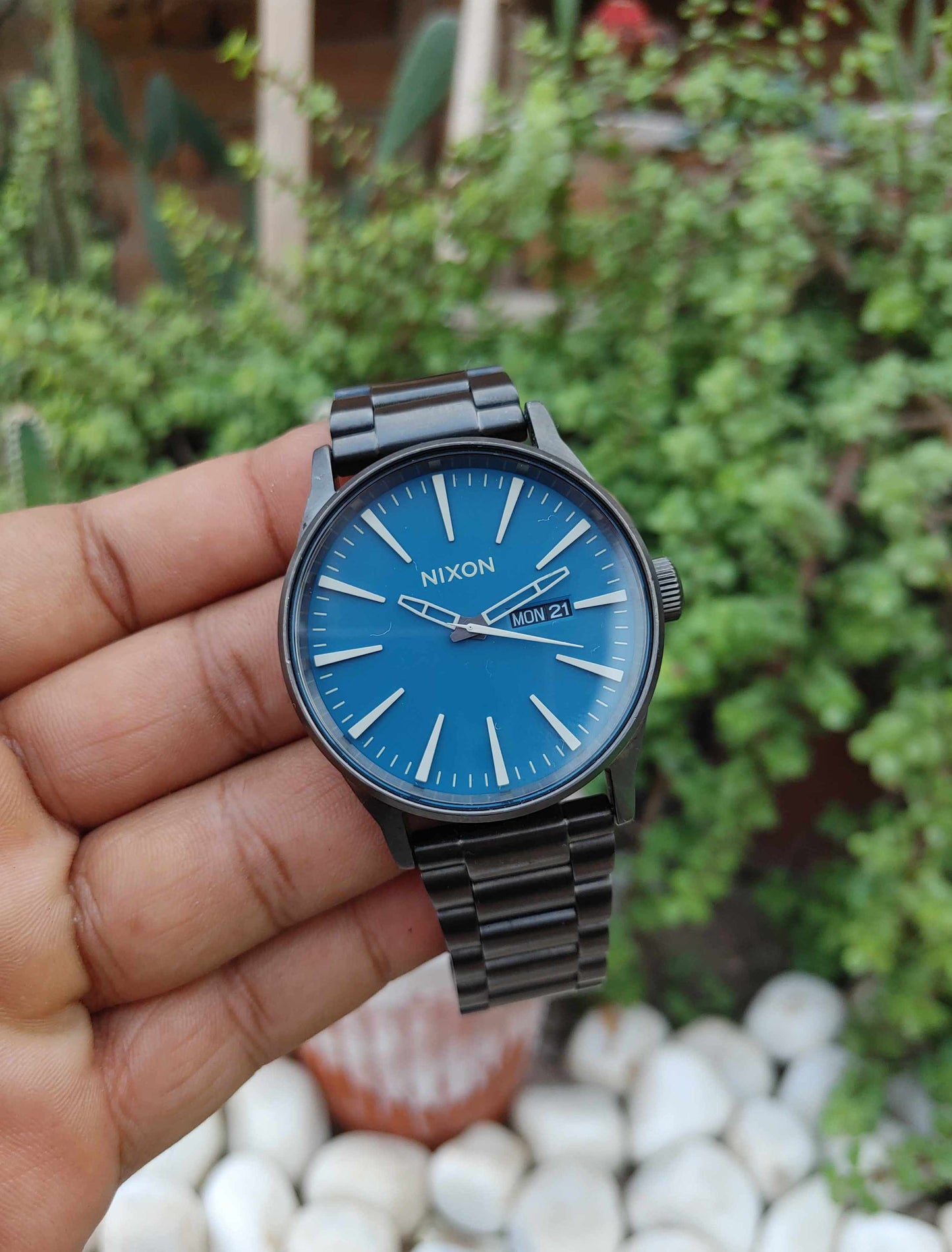 Nixon Stainless-steel Blue Dial Day Date Watch For Men