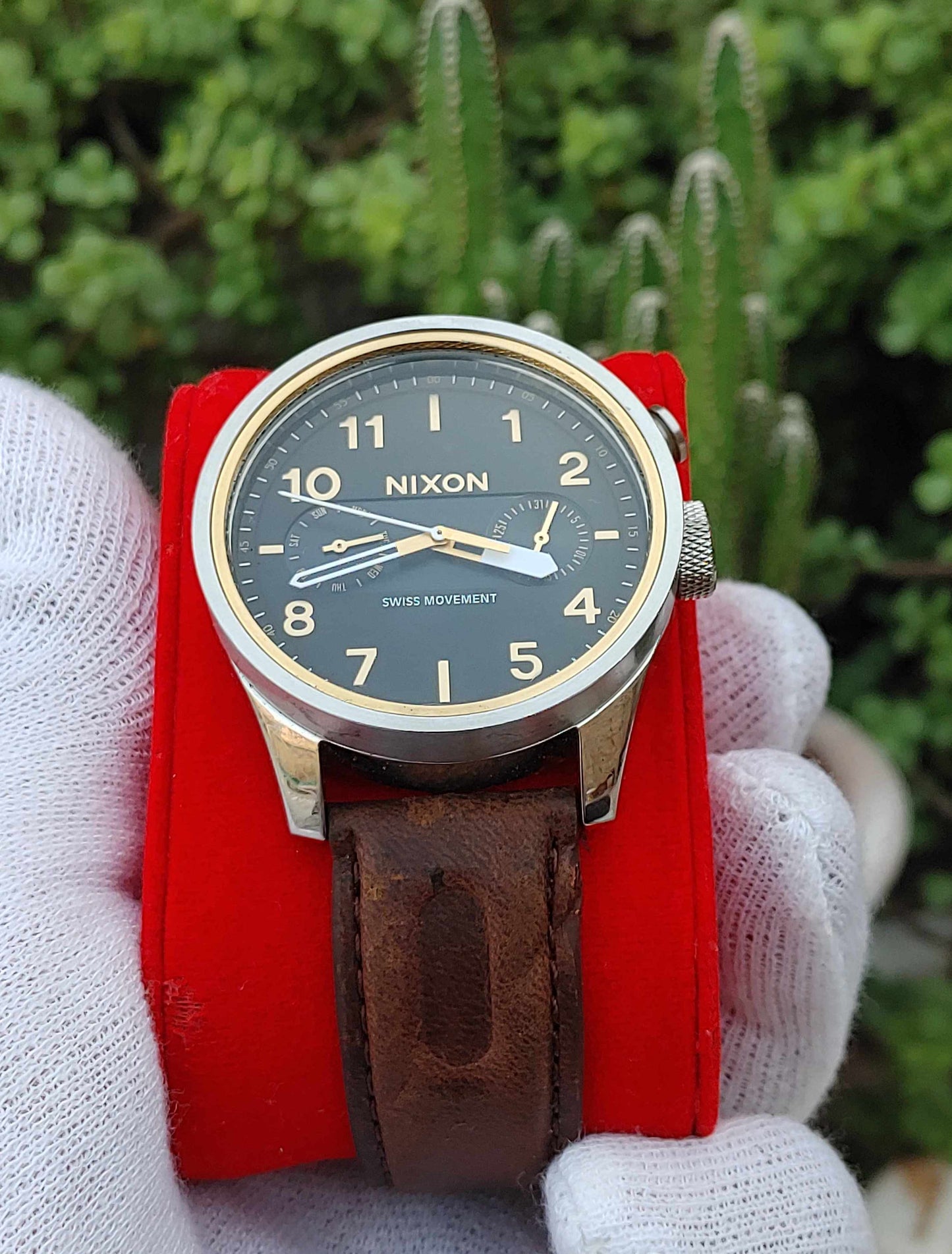 Nixon Leather Strap Wrist Watch For Men Brown Retro Strap