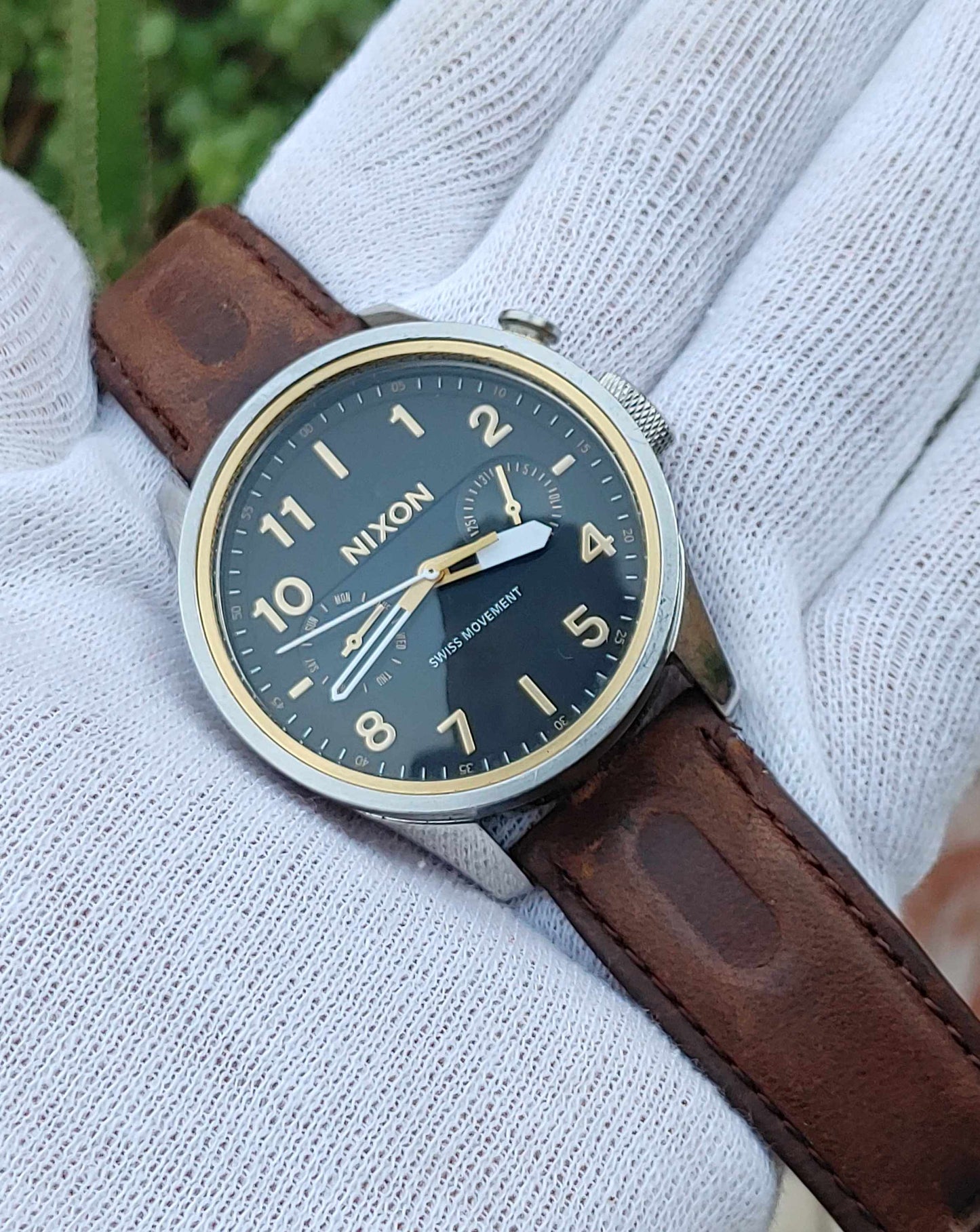 Nixon Leather Strap Wrist Watch For Men Brown Retro Strap