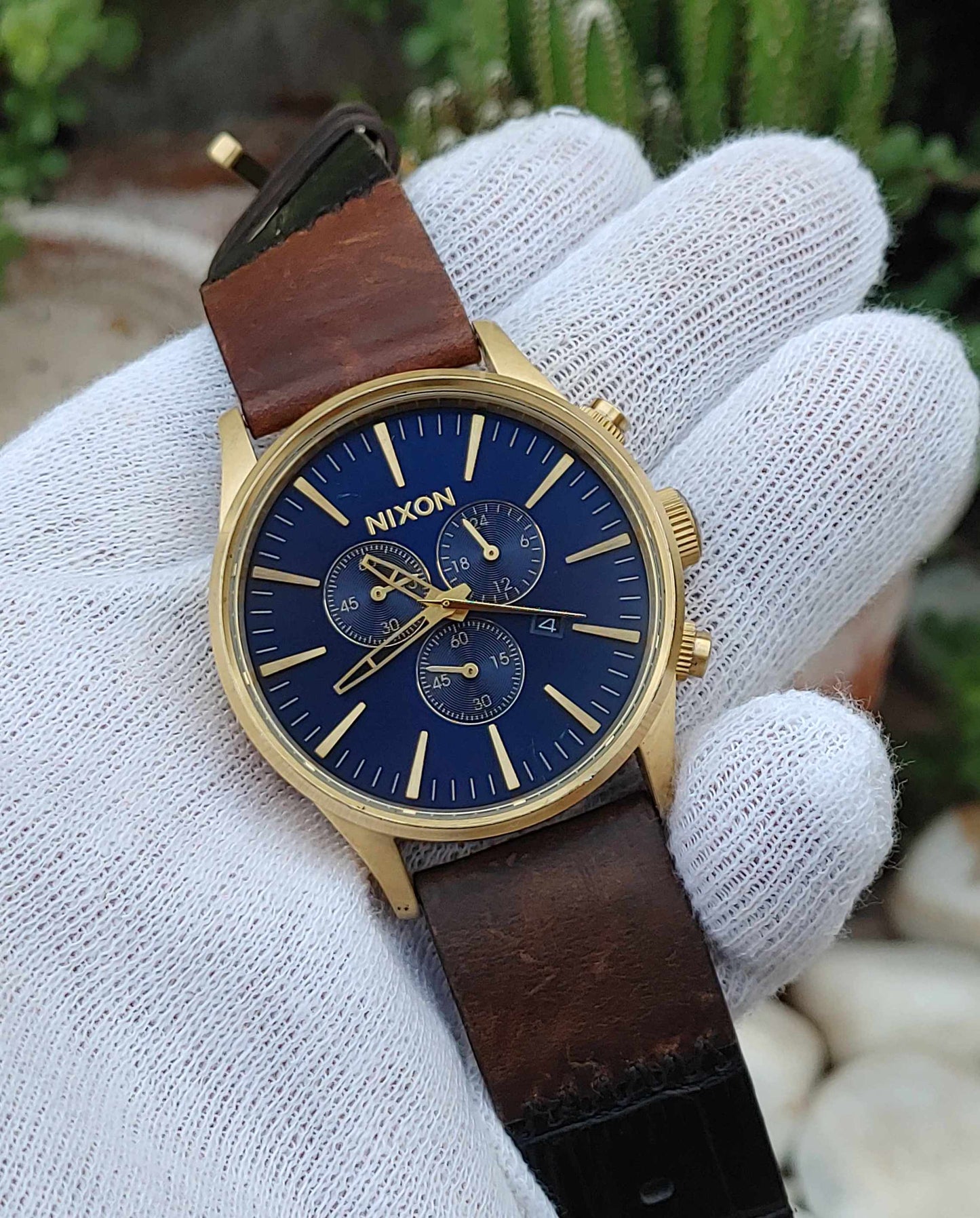 Nixon Blue Dial Gold Case Chornograph Watch For Men