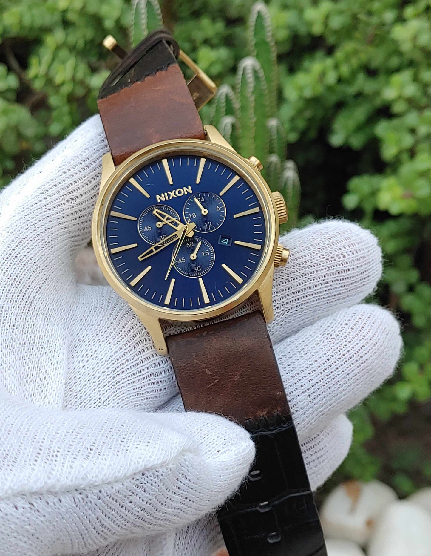 Nixon Blue Dial Gold Case Chornograph Watch For Men