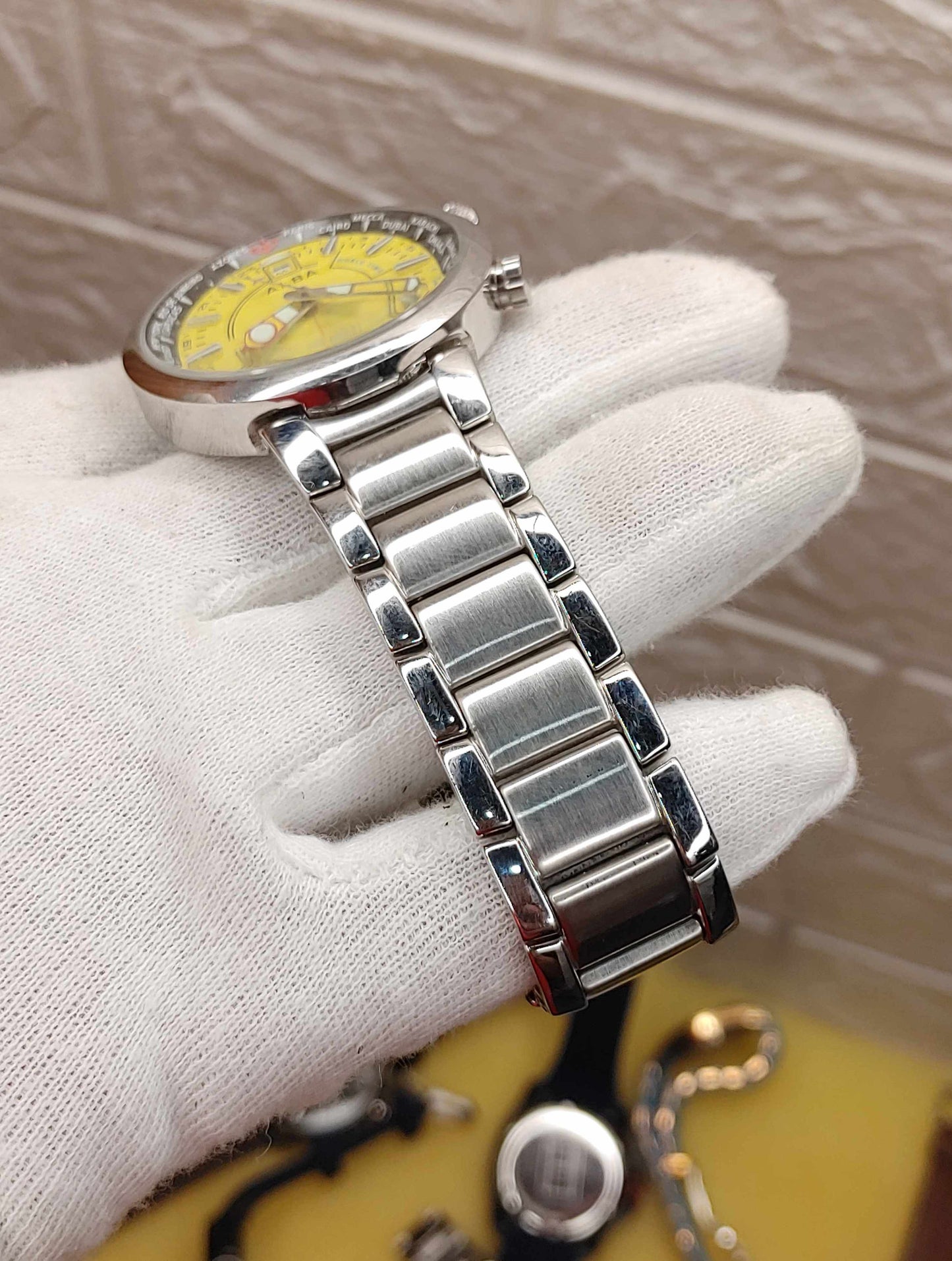 Alba GMT Yellow Dial Quartz Japan Rare Wrist Watch For Men