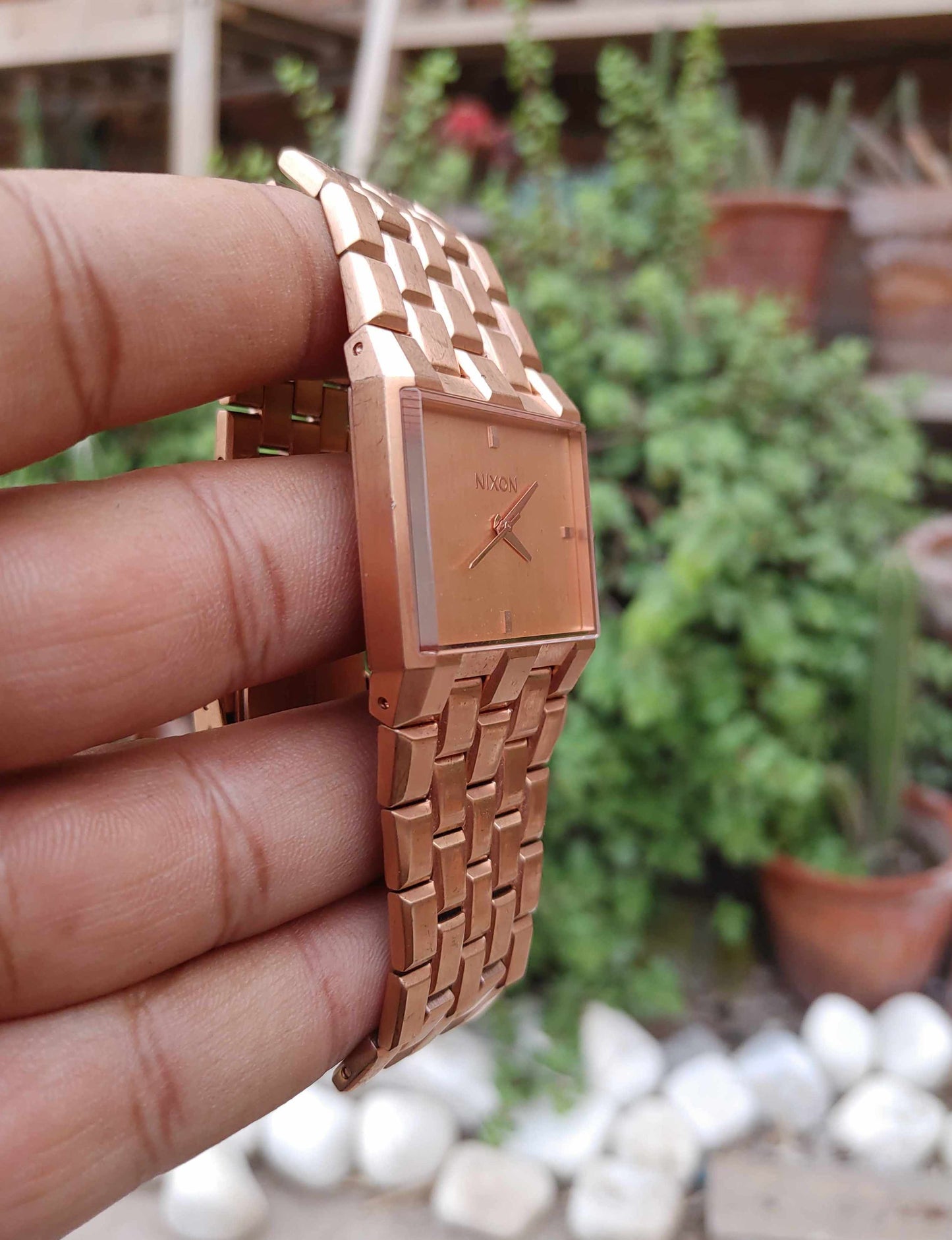 Nixon Rose Gold Sqaure Dial Stainless-steel Watch For Men