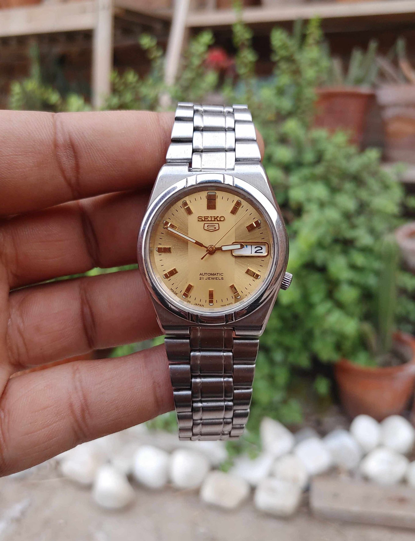 Seiko Automatic Yellow Gold Dial 38mm Stainless Steel Watch For Mem Day Date