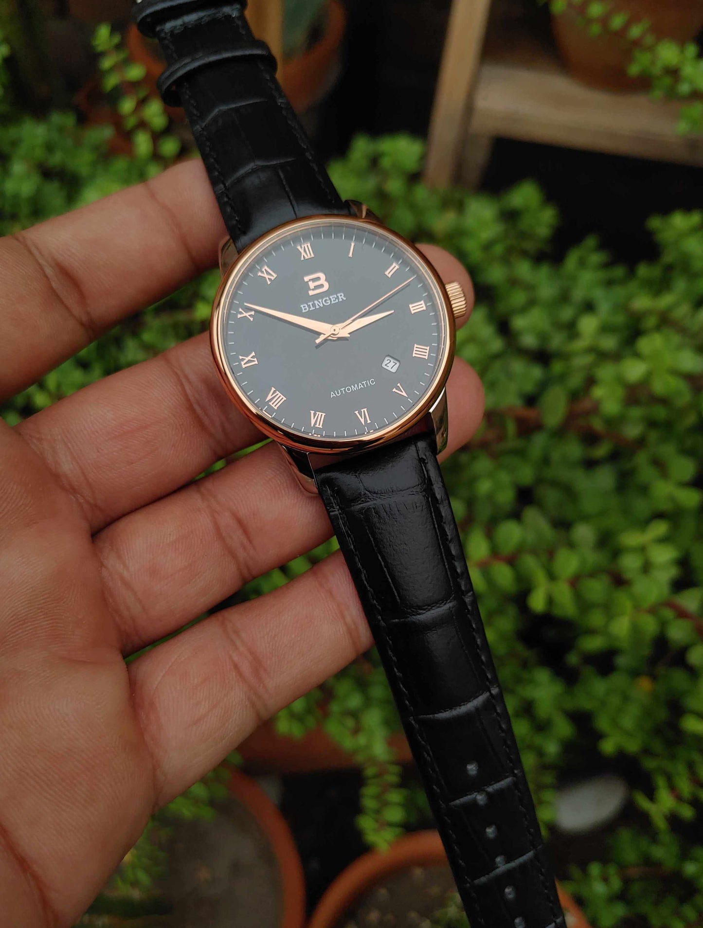 Binger Rose Gold Tone 40mm Case Diameter Wrist Watch For Men