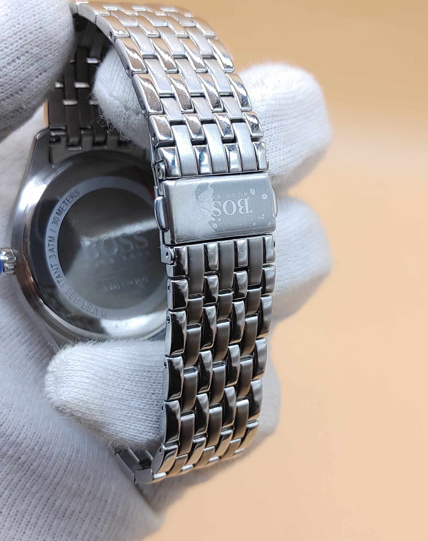 Hugo Boss Blue Dial Stainless-steel Wrist Watch For Men Beautiful Roman Dial