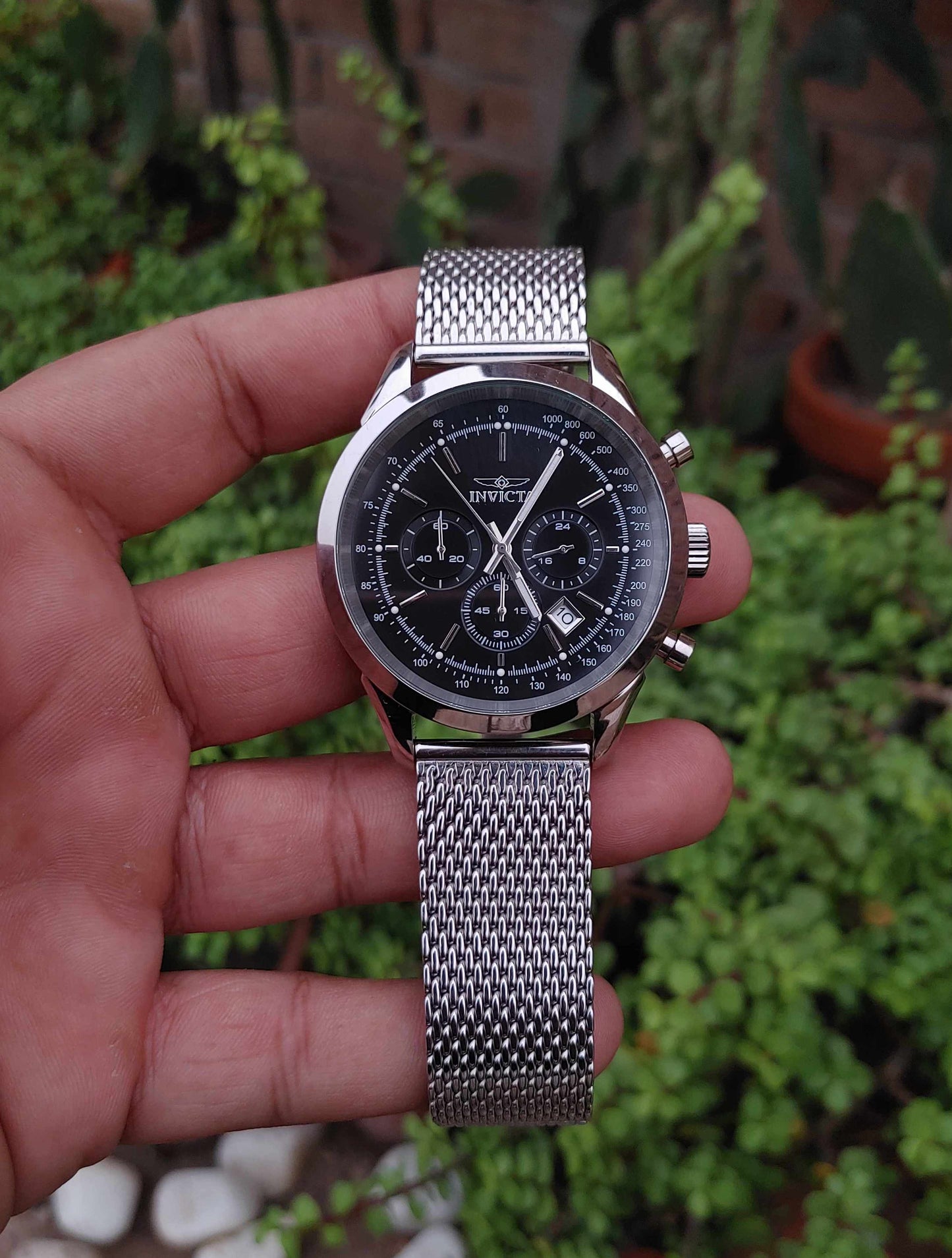 Invicta Black Chornograph Dial Stainless-steel Watch For Men