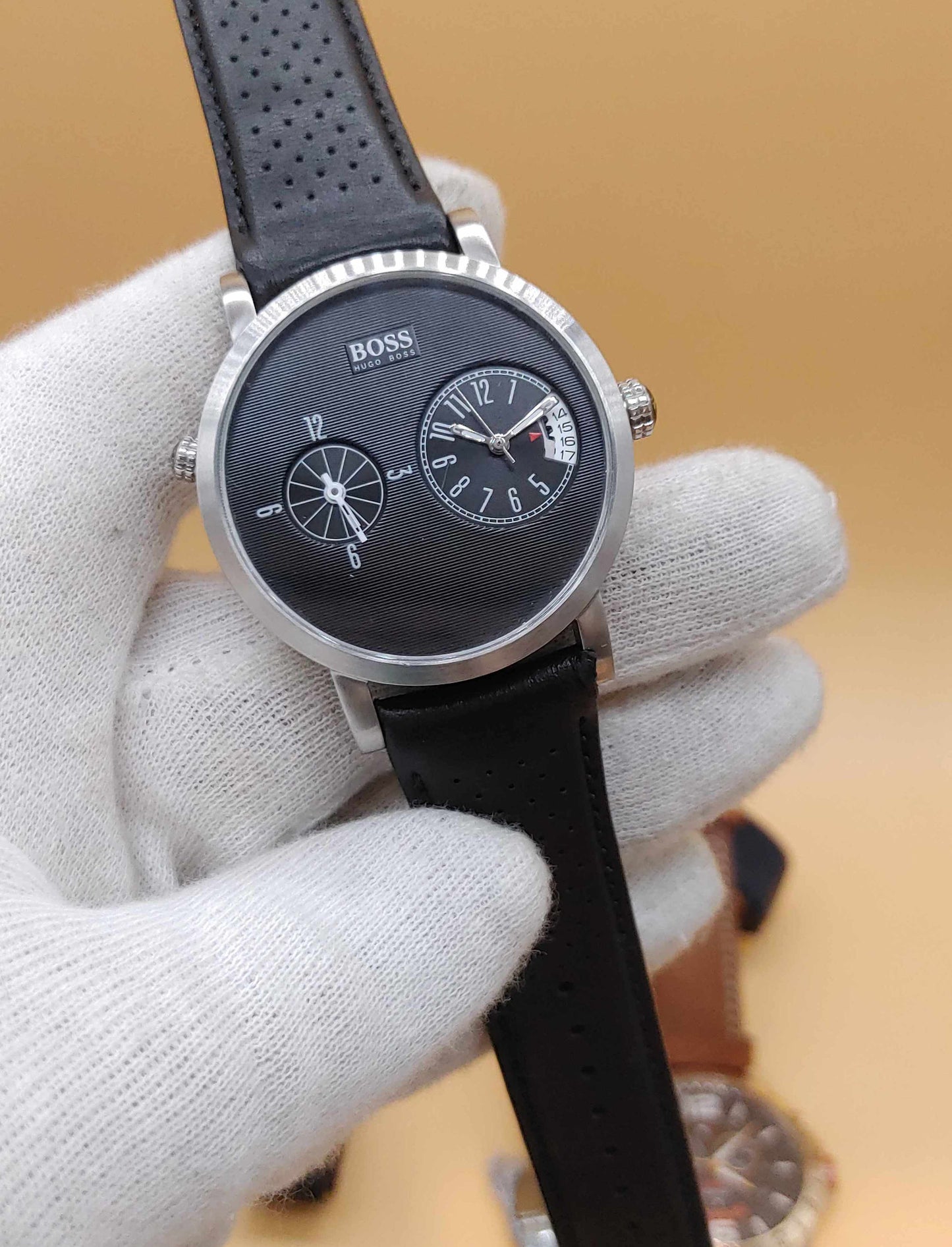 Hugo Boss Dual Time Date Leather Strap Watch For Men