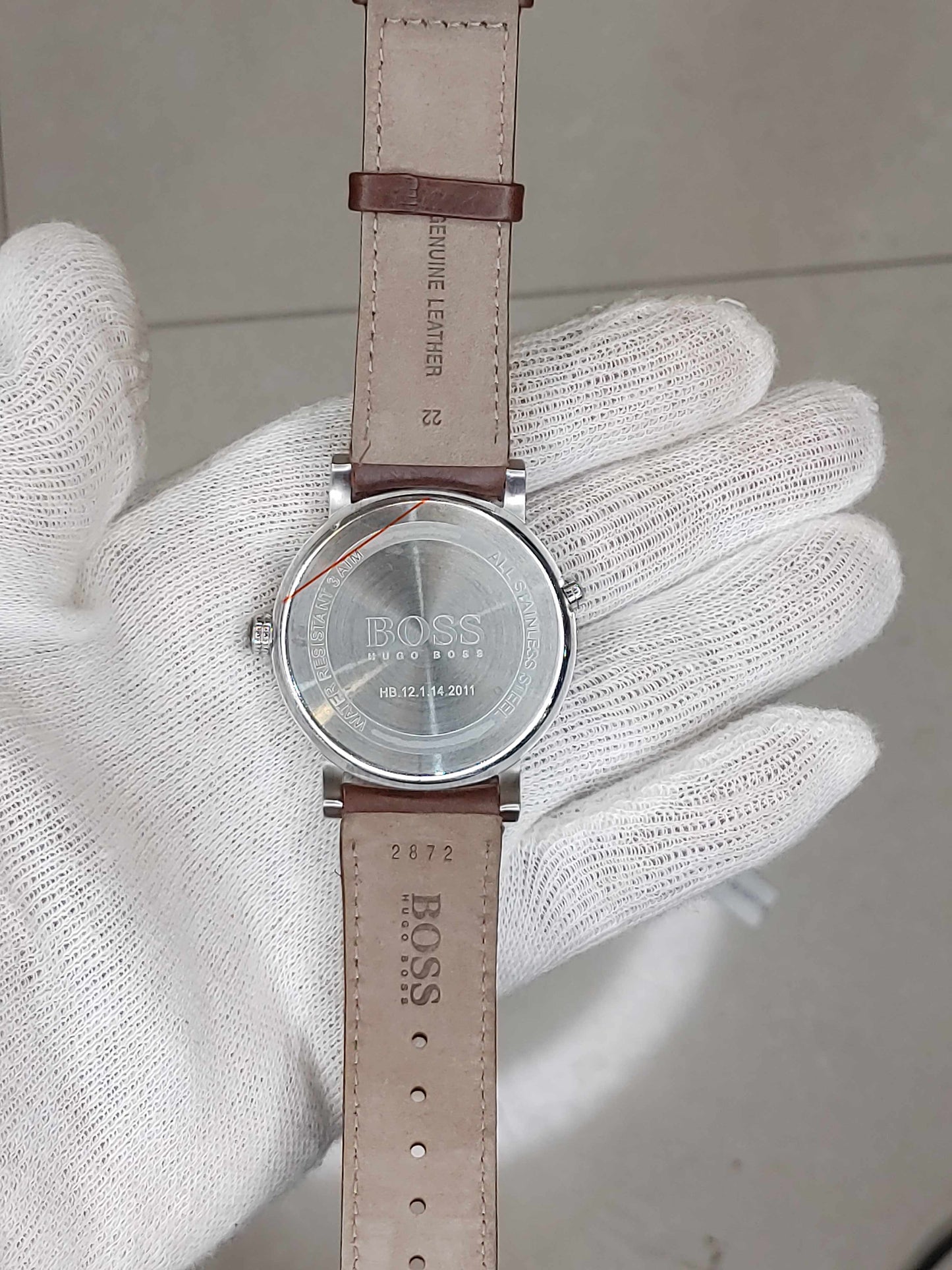 Hugo Boss Dual Time Watch Men in Brown Leather Strap Stainless-steel Case Diameter