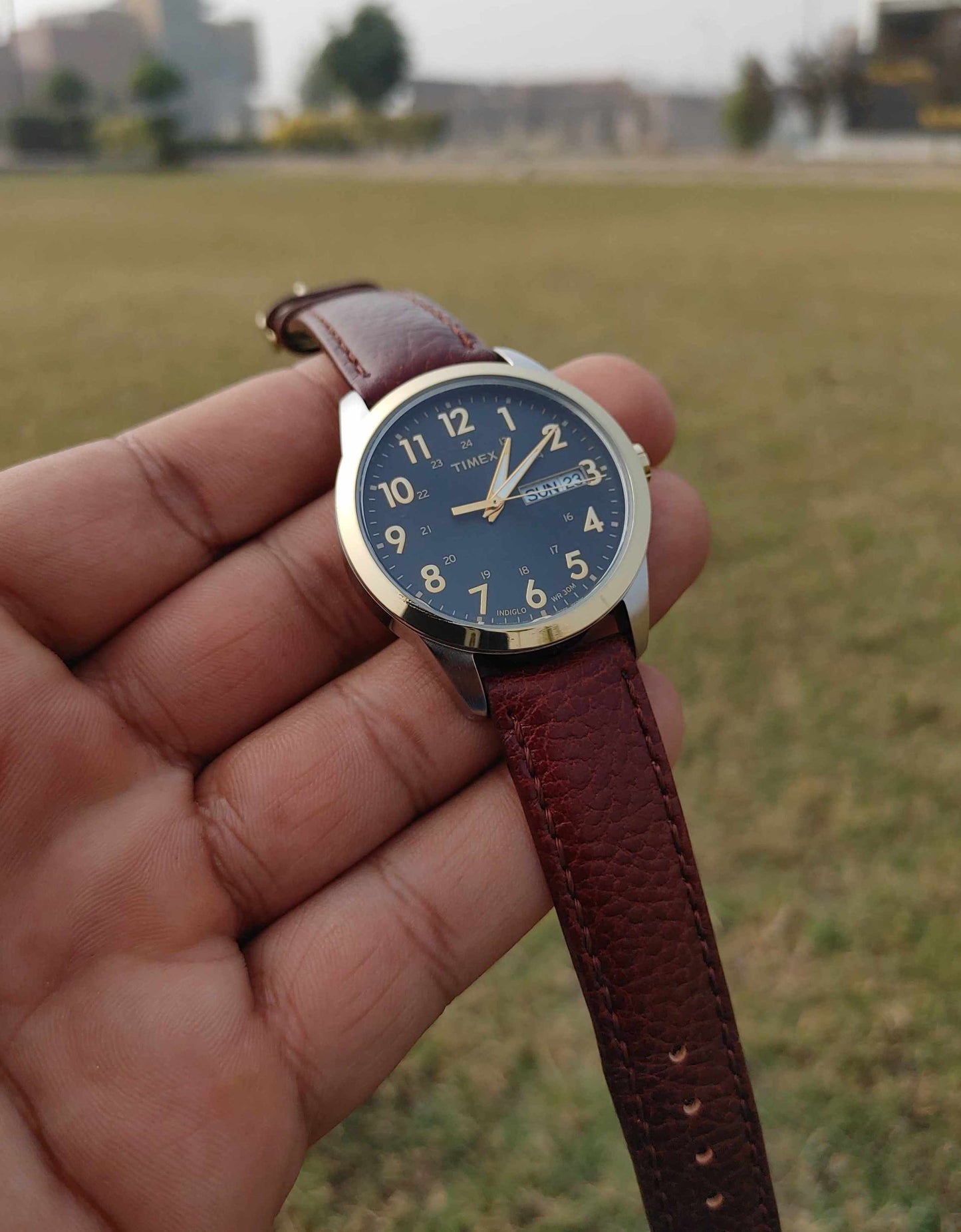 Timex Two Tone Leather Strap Wrist Watch For Men