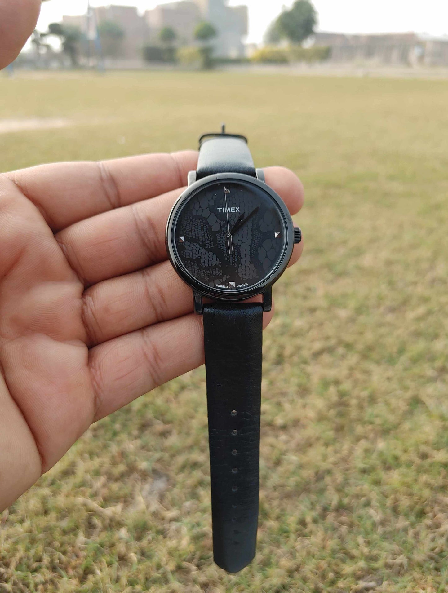 Timex Indiglo Black Leather Strap WR Series Watch For Men