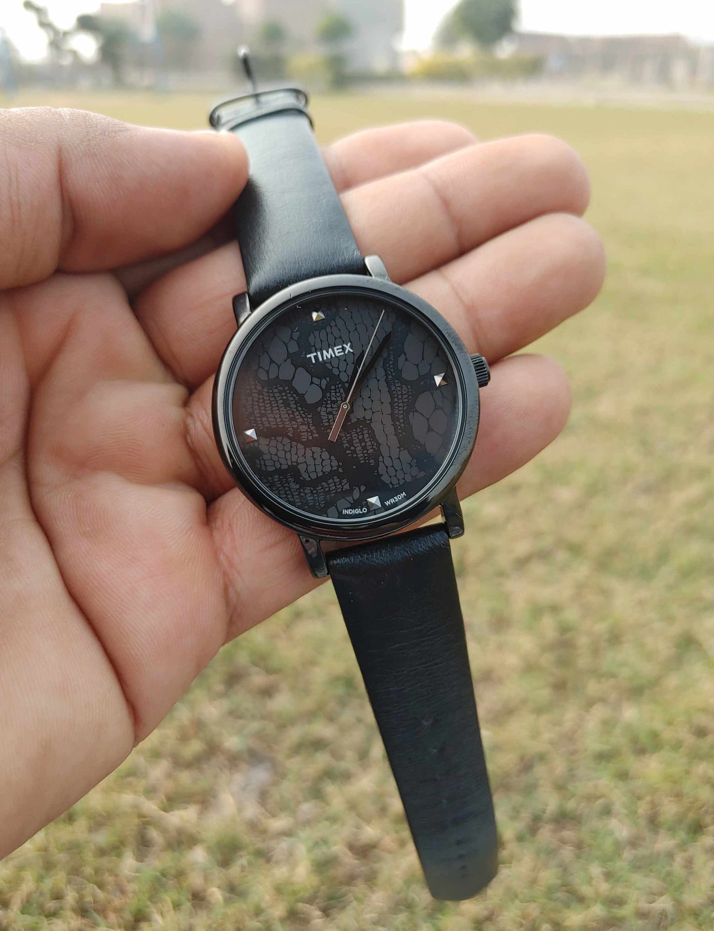 Timex Indiglo Black Leather Strap WR Series Watch For Men