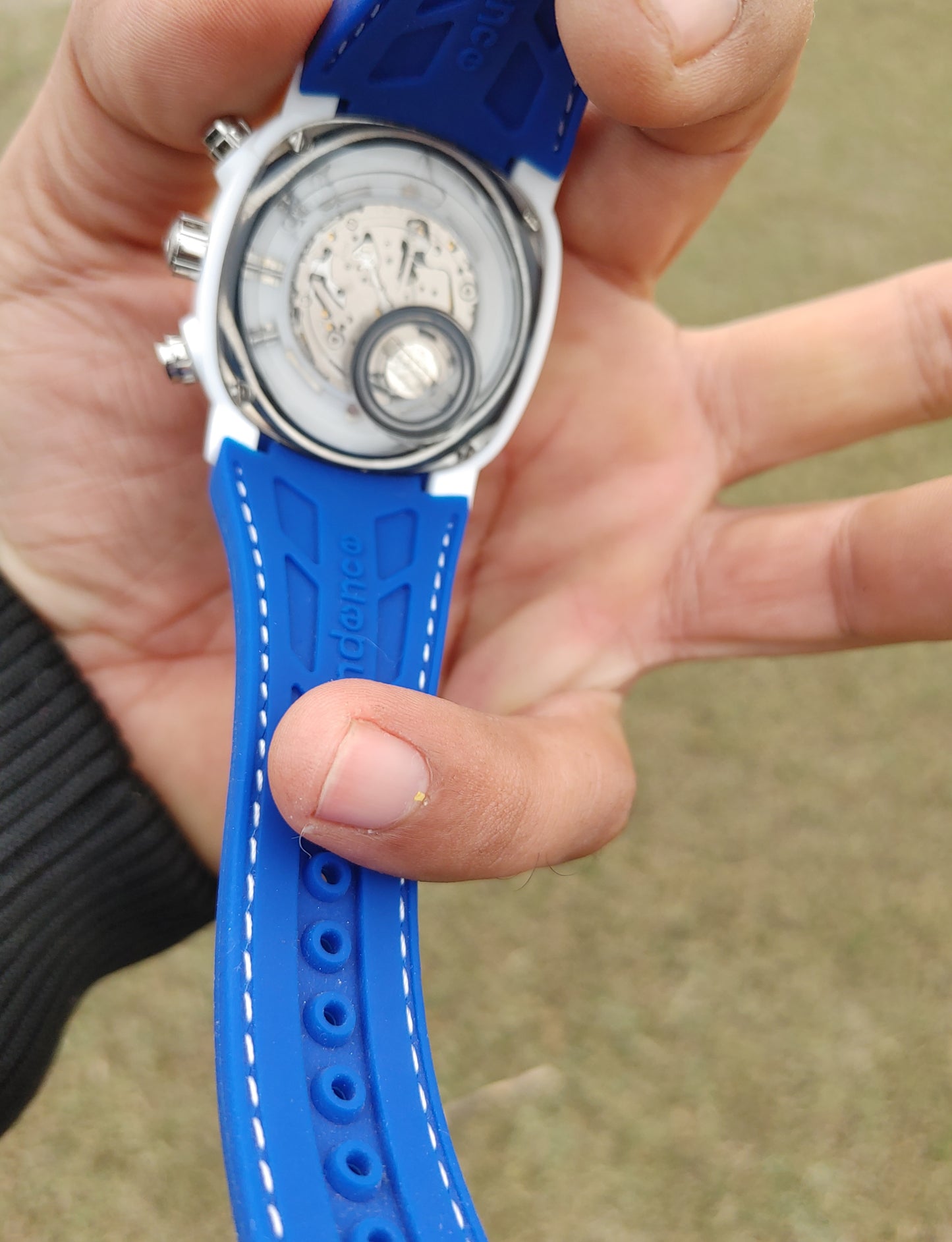 Tenedence Watch For Men with Water Scale Dial Blue Rubber Strap Chronograph