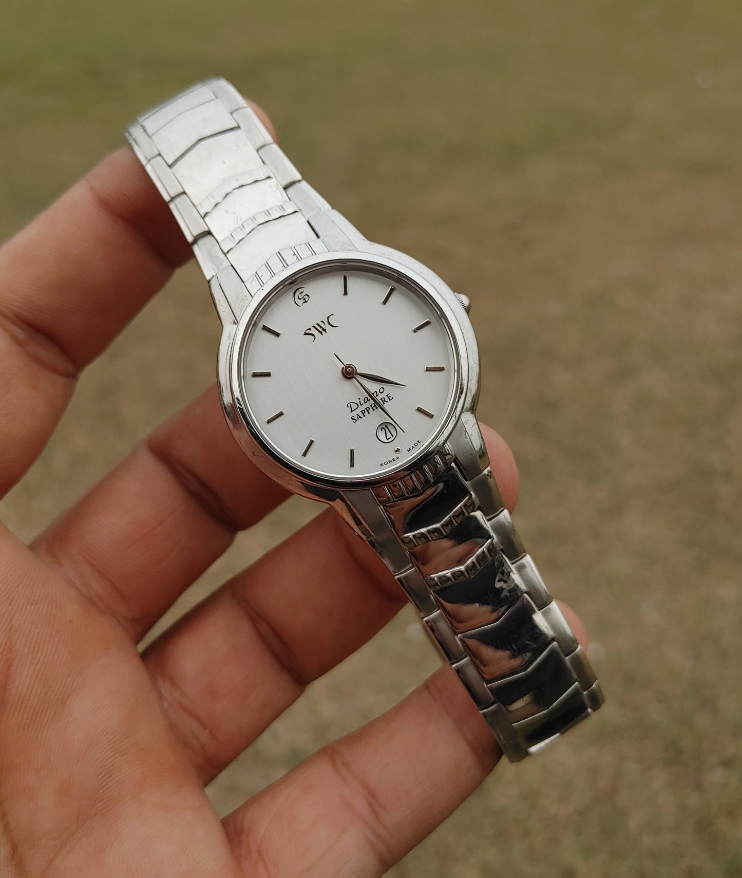 Samsung Vintage Stainless Steel Quartz Watch White Dial Vintage Watch Korean Made