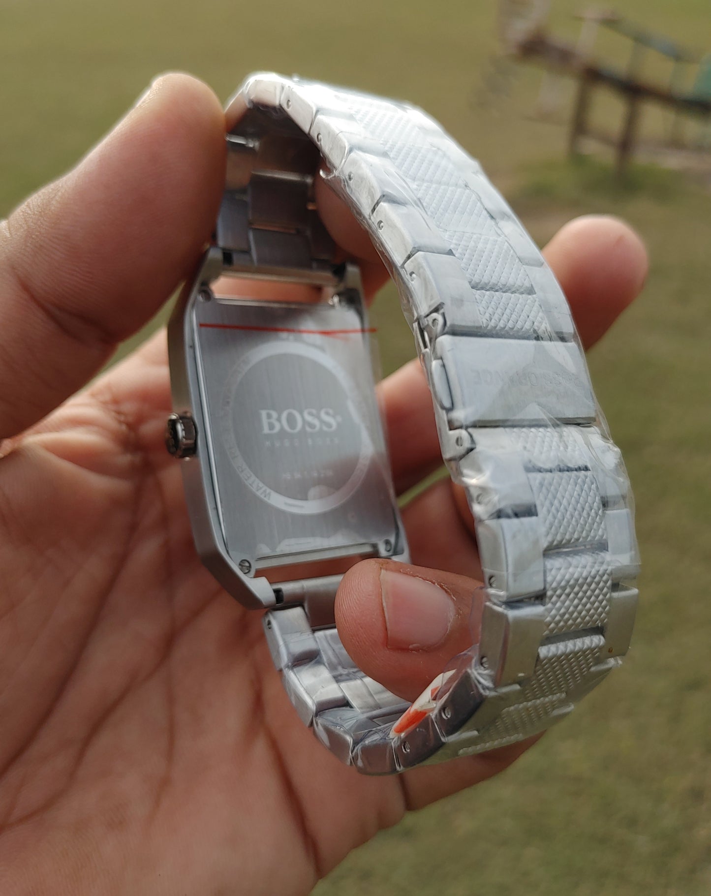 Hugo Boss Orange Stainless Steel Square Black Dial Watch For Men Quartz Movement