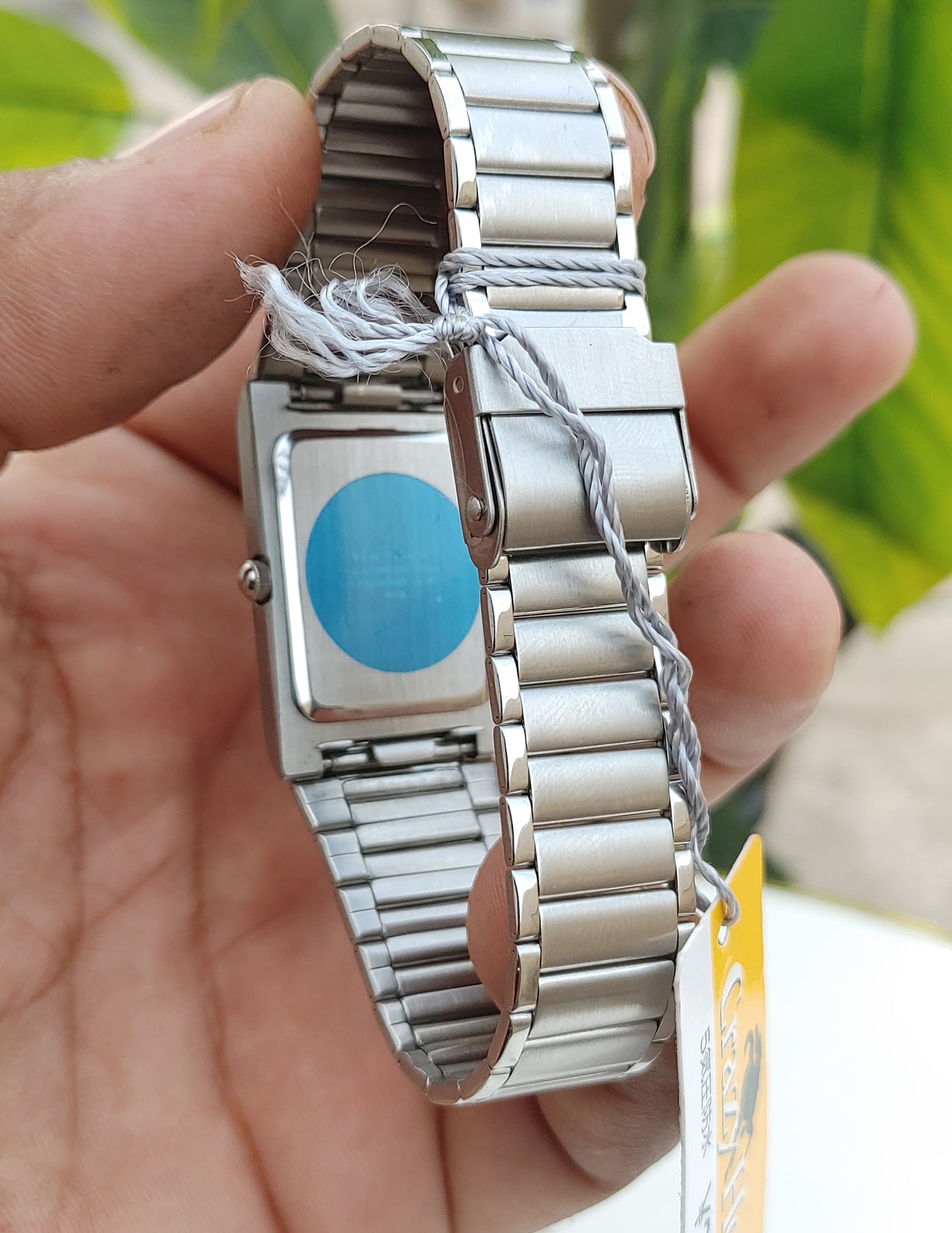 Crazy Horse Blue Dial Slim Tank Shape Watch Unisex