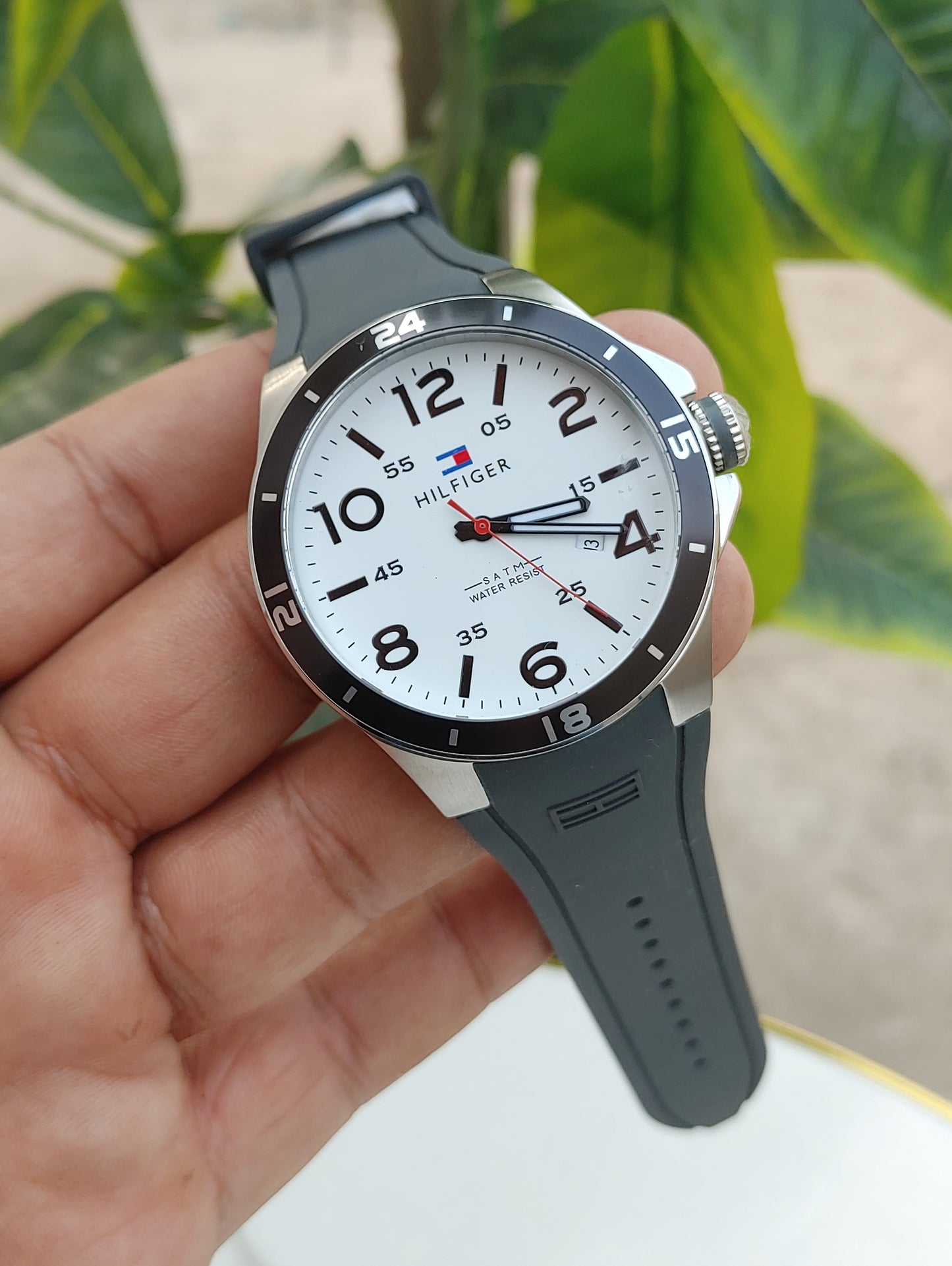 Tom.y Hilfiger Grey Rubber Strap Wrist Watch For Men Stainless Steel Case Diameter Sports Watch