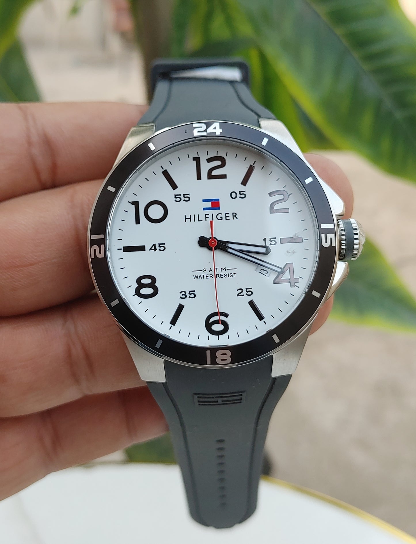 Tom.y Hilfiger Grey Rubber Strap Wrist Watch For Men Stainless Steel Case Diameter Sports Watch