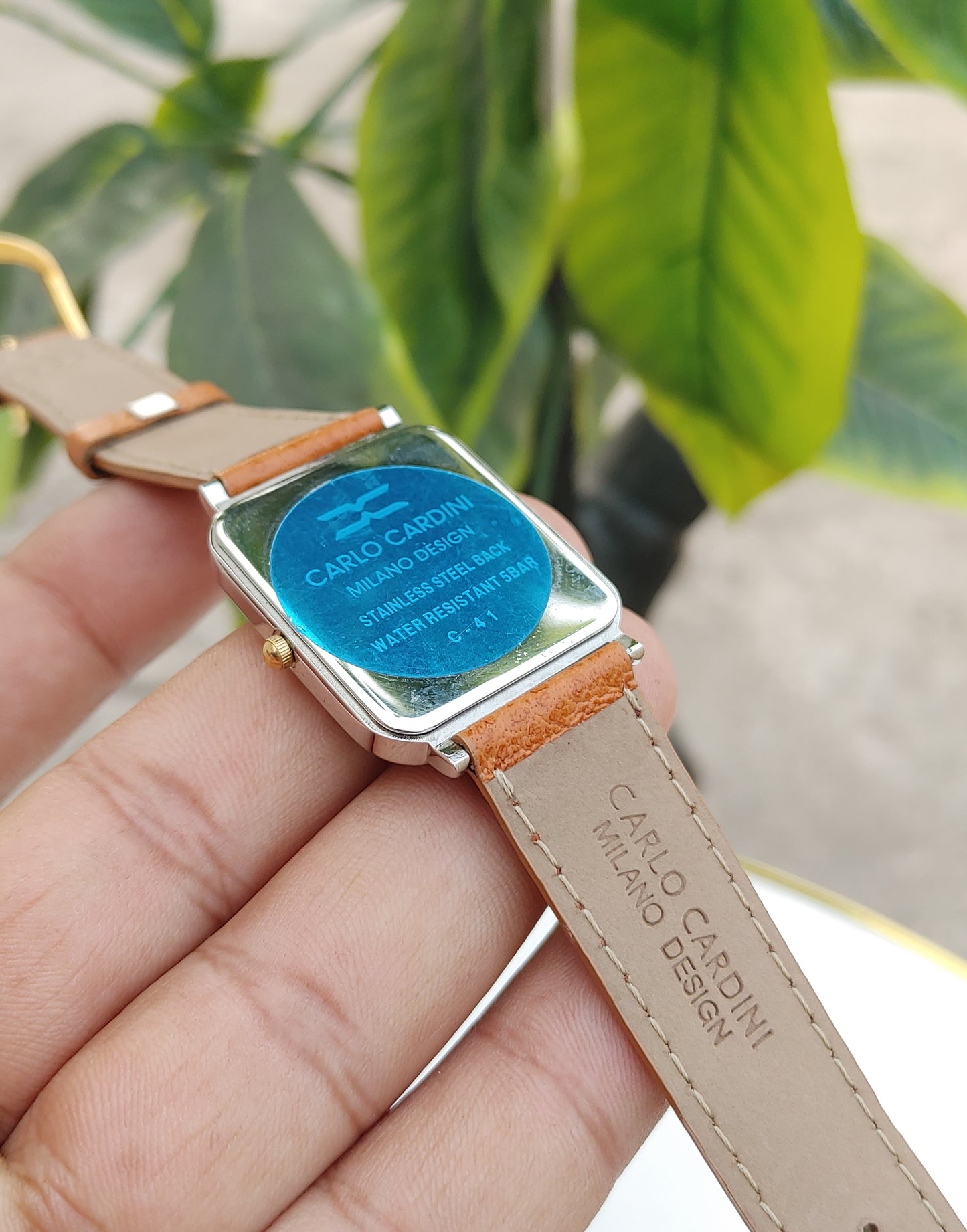 Carlo Cardini Slim Leather Strap Watch Light Brown Leather Quartz Movement Japan