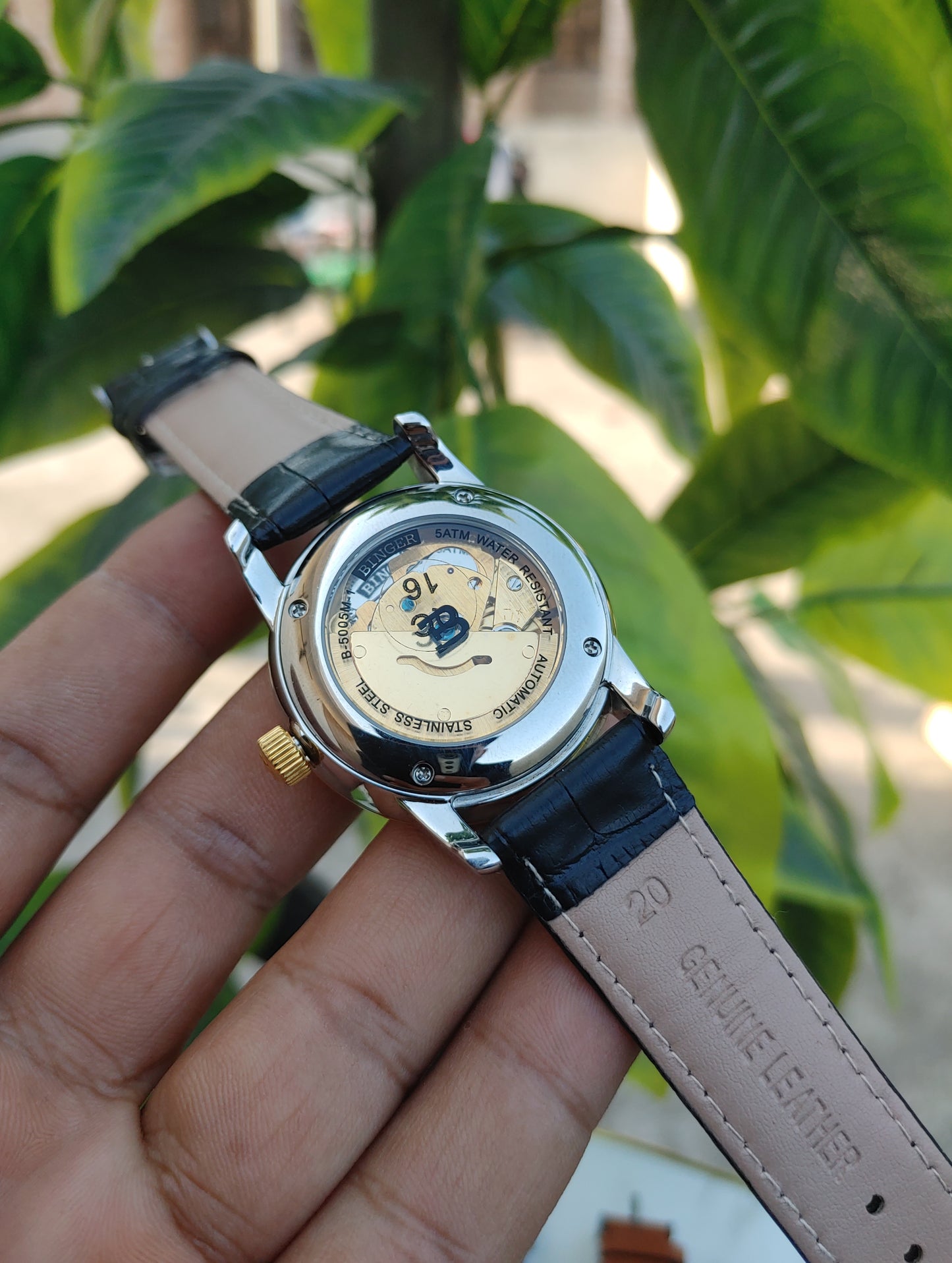 Binger Automatic White Dial Leather Strap 40mm Case Diameter Watch For Men