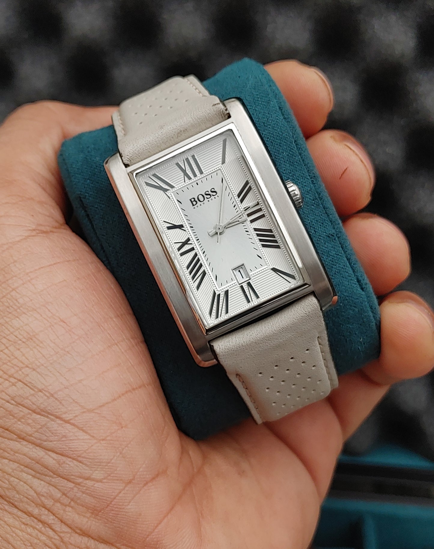 Hugo Boss Tank Shape HB 162.1.14.2408 Watch Leather Strap For Men