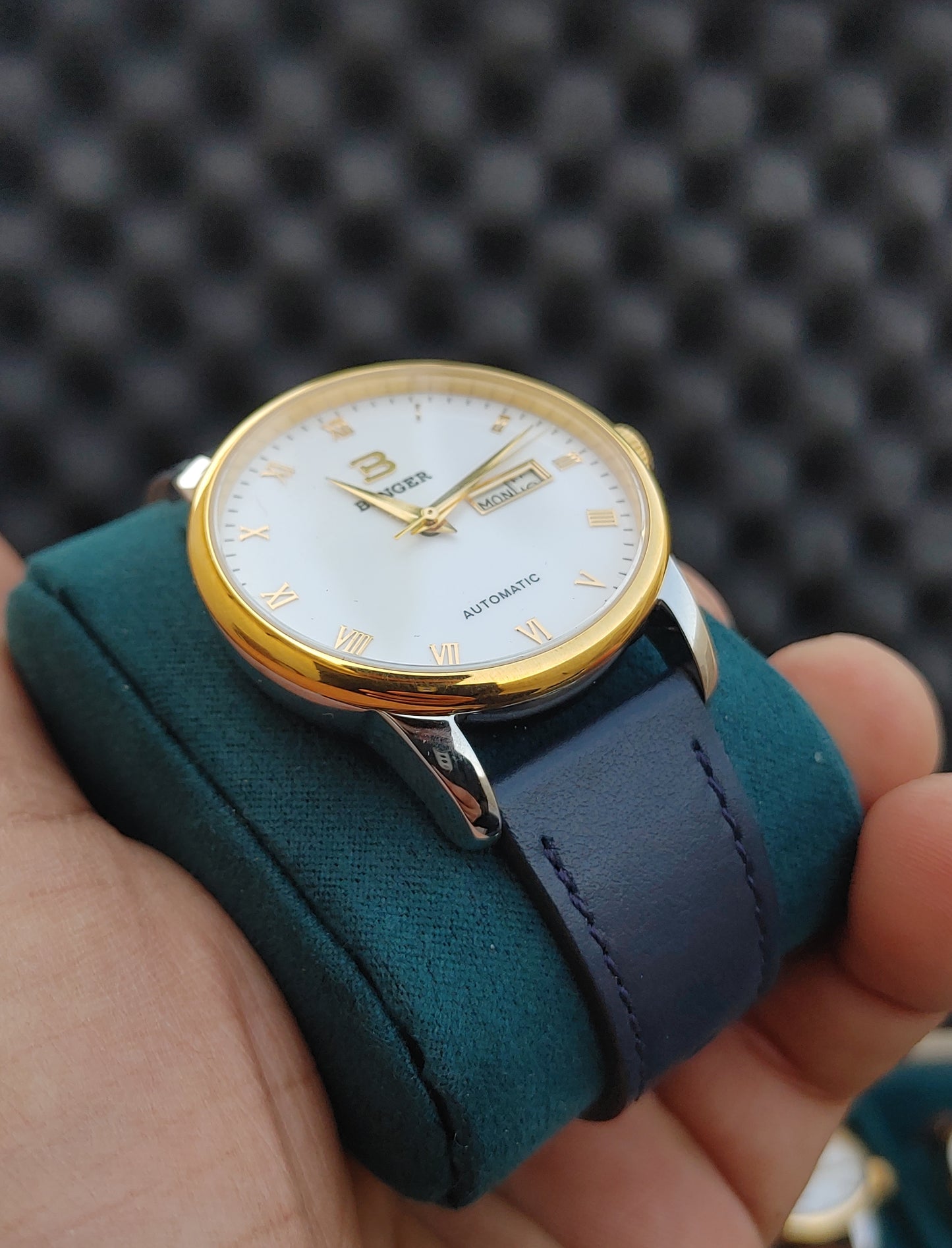 Binger Automatic B5005M-1 Watch in Blue Leather Strap For Men