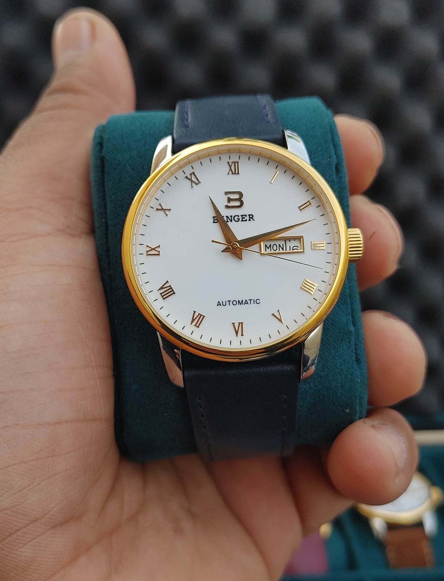 Binger Automatic B5005M-1 Watch in Blue Leather Strap For Men