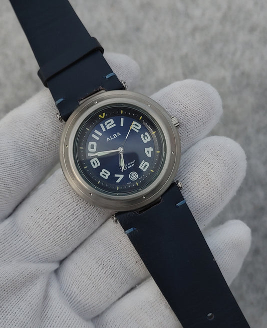 Alba Leather Strap Men's Watch Blue Dial Number's Dial