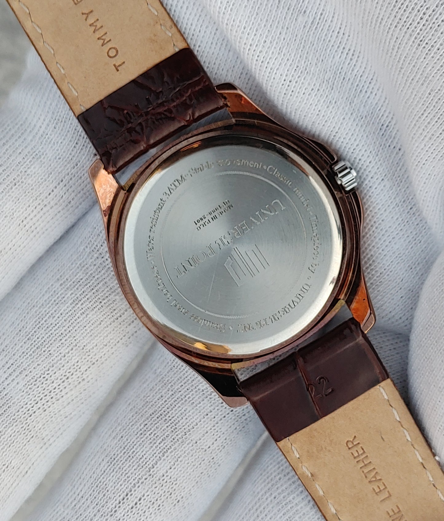 Universe Point Dark Brown Leather Strap Men's Watch