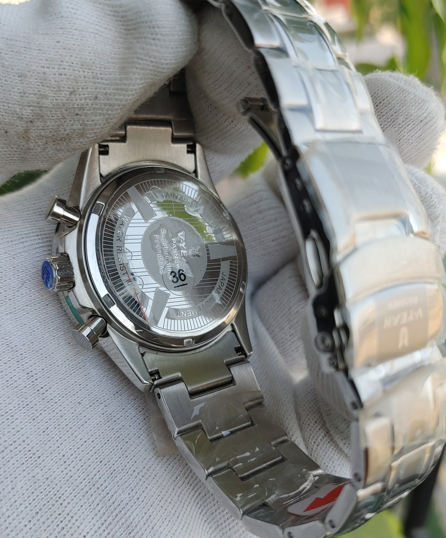 V-YEAH Men's Chronograph Quartz Watch – Silver Dial with Purple Accents, Stainless Steel Strap